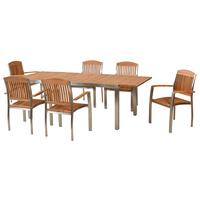 Vrtni Set Keros, 7-Delni, Raztegljiva Miza - srebrne barve/naravne barve, Moderno, kovina/les - Gardenson