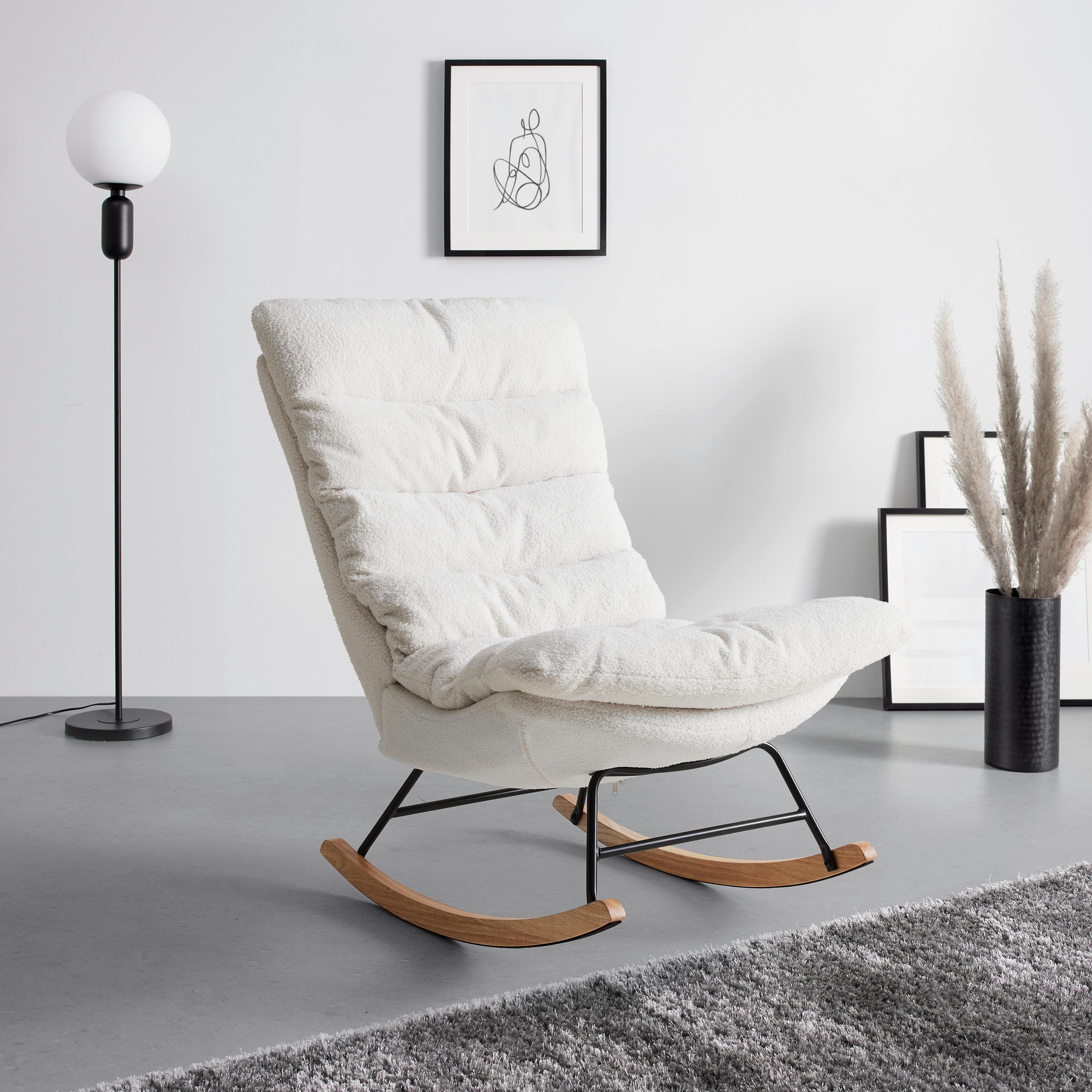 Schaukelsessel Devin Weiß Webstoff - Weiß/Naturfarben, MODERN, Holz/Textil (71/100/103cm) - Bessagi Home