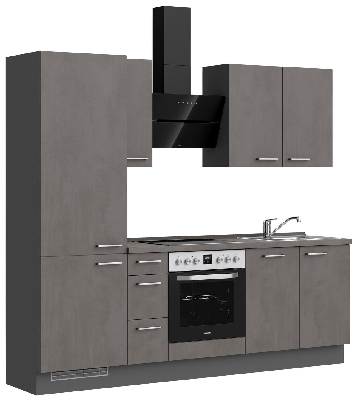 Küchenblock Riva High m. Geräten Schieferfarben - Schieferfarben/Edelstahlfarben, MODERN, Holzwerkstoff/Metall (240cm) - Nobilia