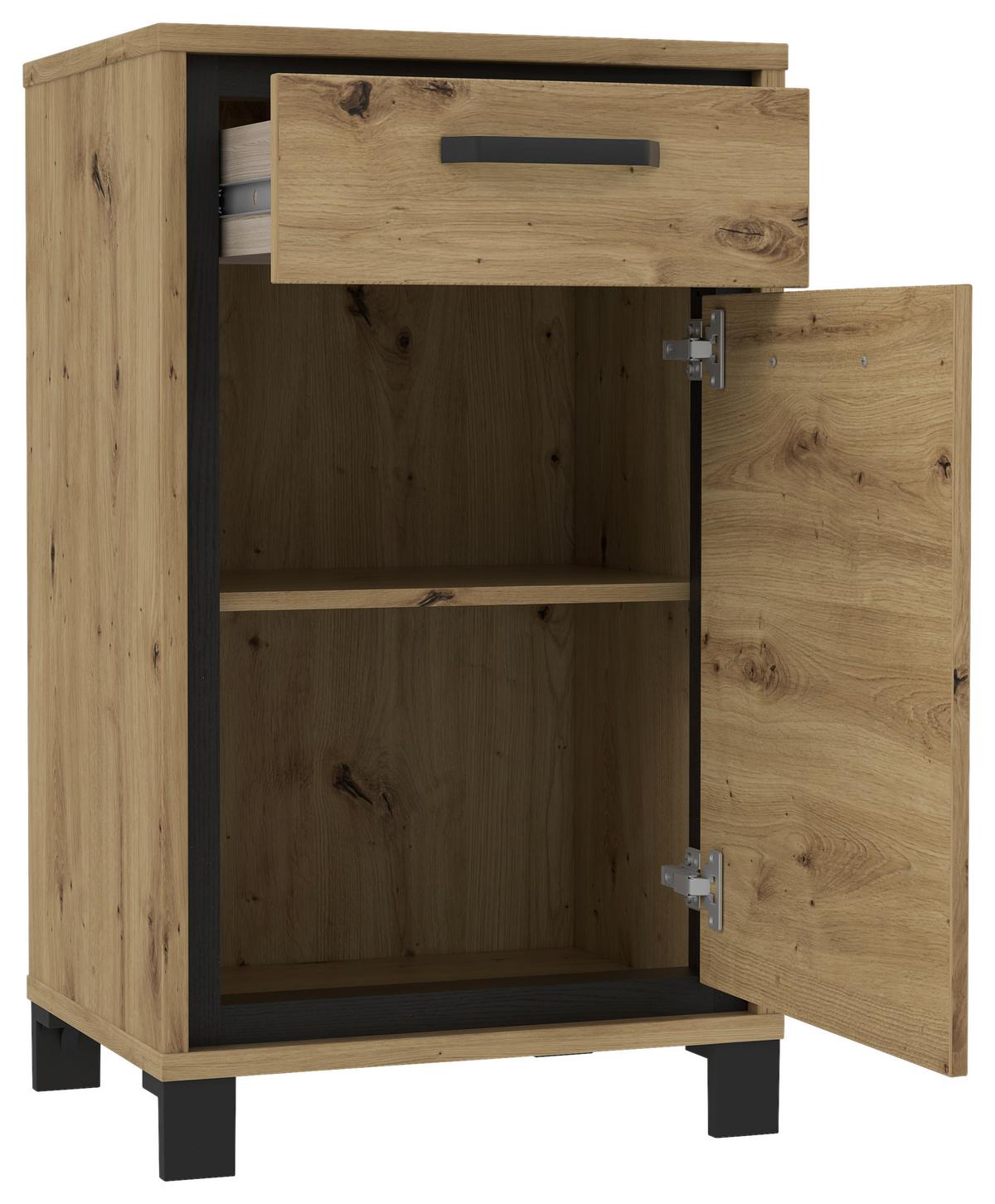 Schuhschrank "Trondheim" , Eiche - Eichefarben/Schwarz, Basics, Holzwerkstoff/Kunststoff (54,4/90,9/41,5cm) - Livetastic