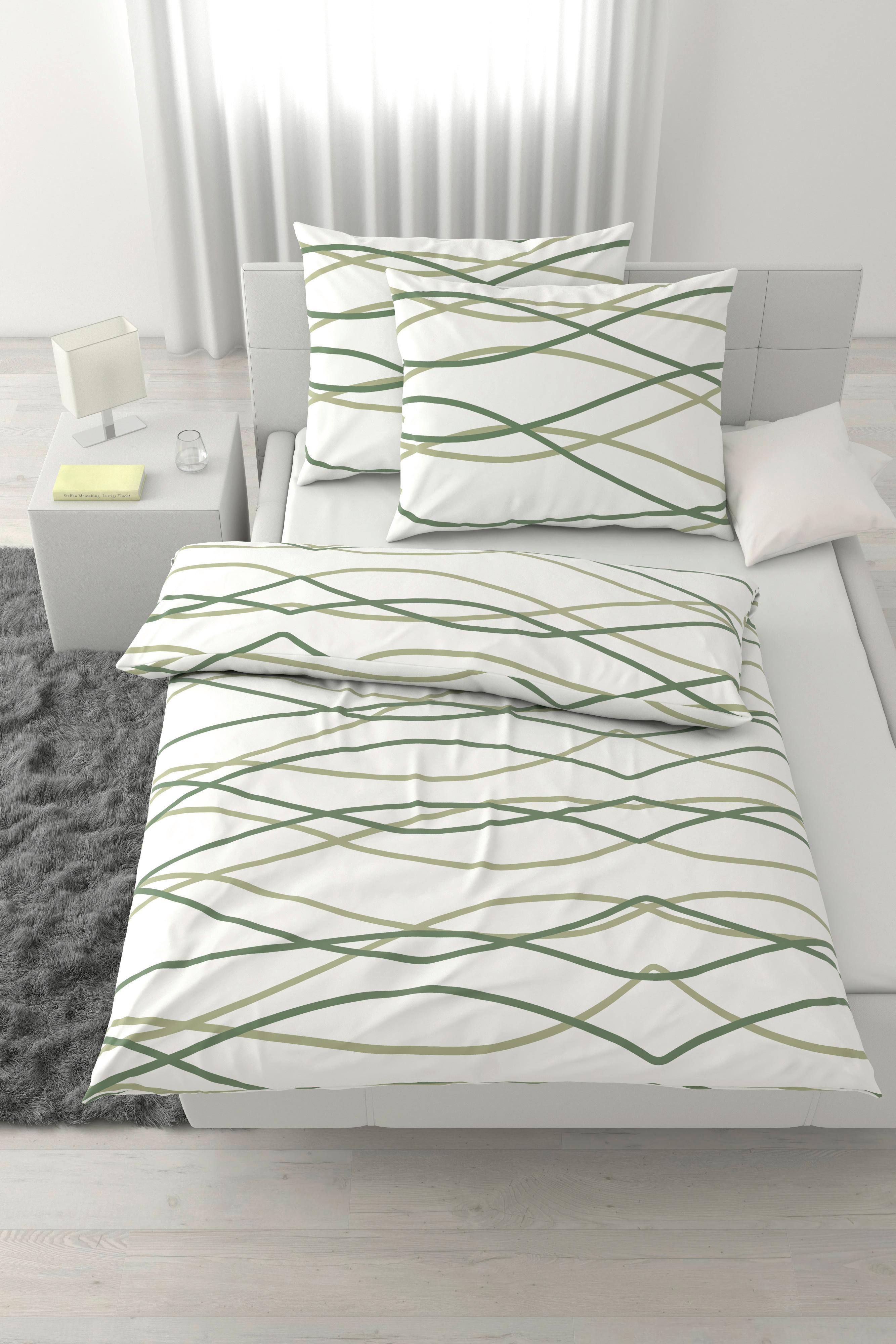 Bettwäsche Welle XXL Weiß/Hellgrün ca. 200x220cm - Weiß/Hellgrün, MODERN, Textil (200/220cm) - Mömax