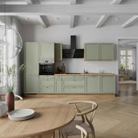 Küchenblock Frame High m. Geräten Olivgrün - Edelstahlfarben/Eichefarben, MODERN, Holzwerkstoff/Metall (360cm) - Nobilia