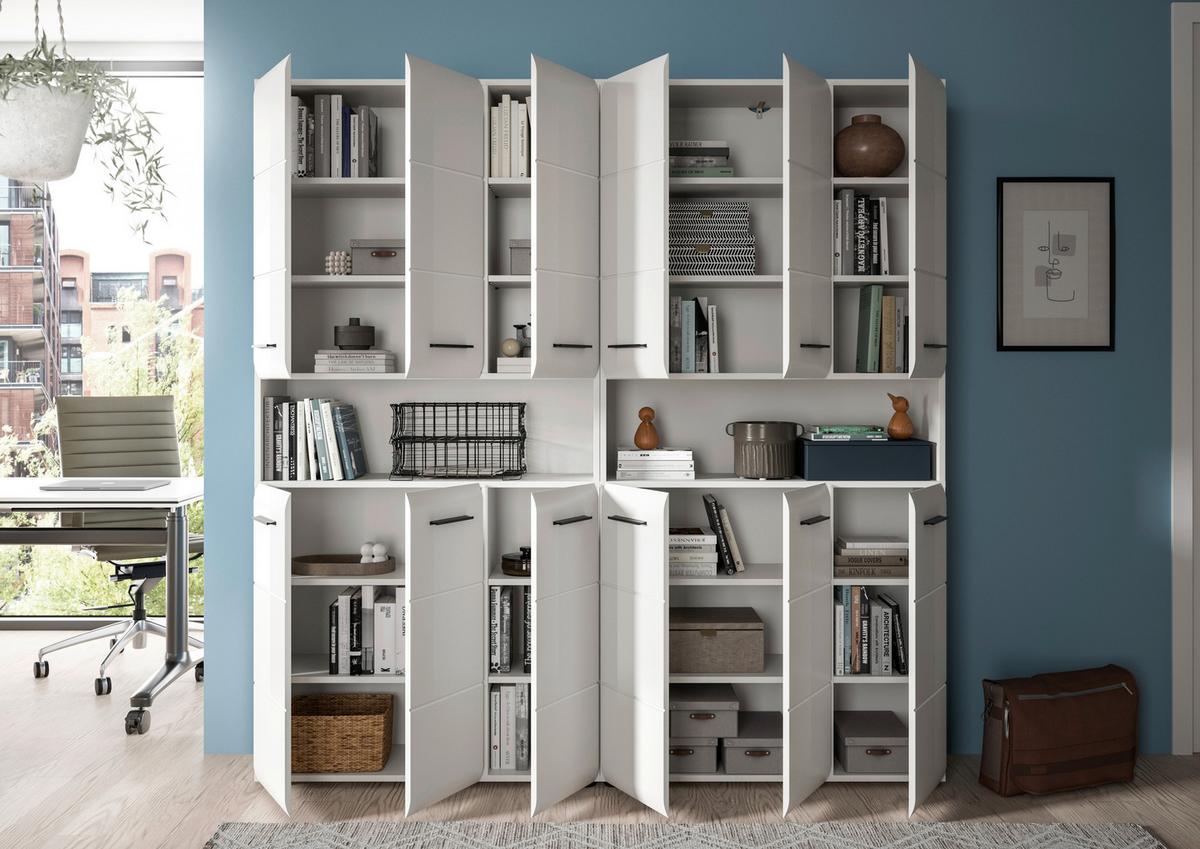 Hochschrank Ice ca. 180x185 cm Weiß - Weiß Hochglanz/Silberfarben, MODERN, Holzwerkstoff/Kunststoff (180/185/30cm) - MID.YOU