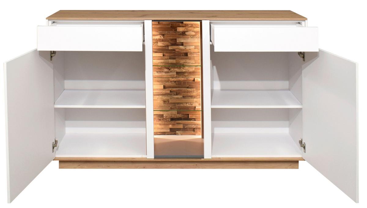 Sideboard Halvar Weiß/Eiche Artisan - Weiß/Eiche Artisan, MODERN, Glas/Holz (159/96/42cm) - Premium Living
