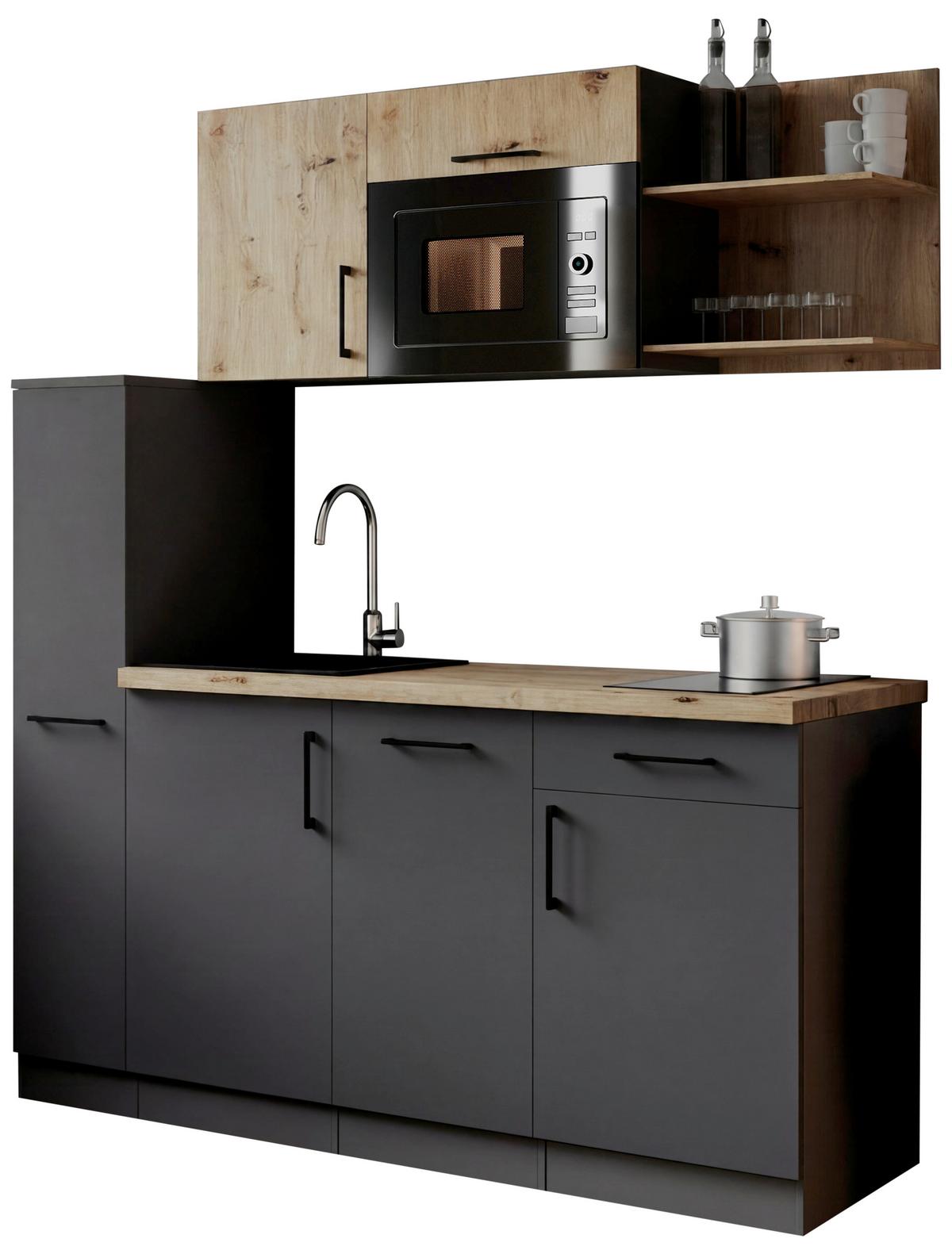 Küchenblock Oliver m. Geräten Grau - Eiche Artisan/Grau, Trend, Holzwerkstoff/Metall (175cm) - Respekta