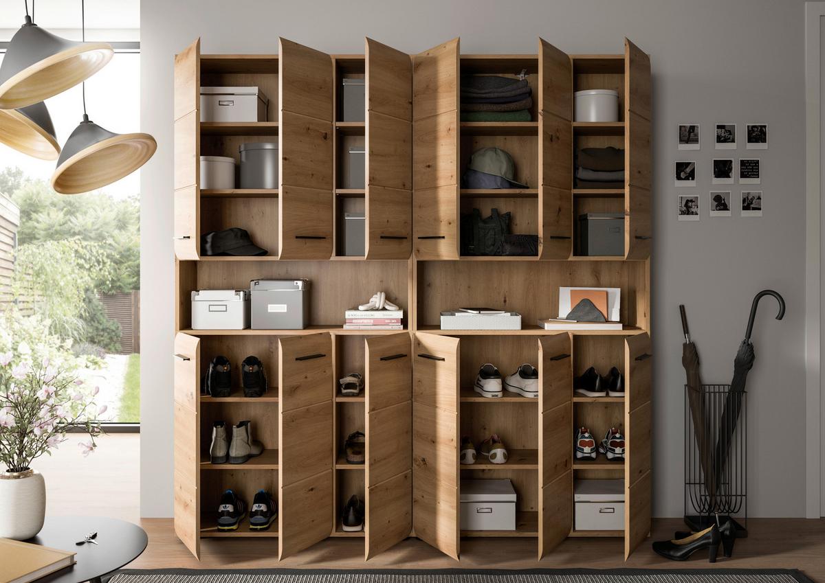 Hochschrank Ice Eiche Artisan - Schwarz/Eiche Artisan, Basics, Holzwerkstoff/Kunststoff (180cm) - MID.YOU