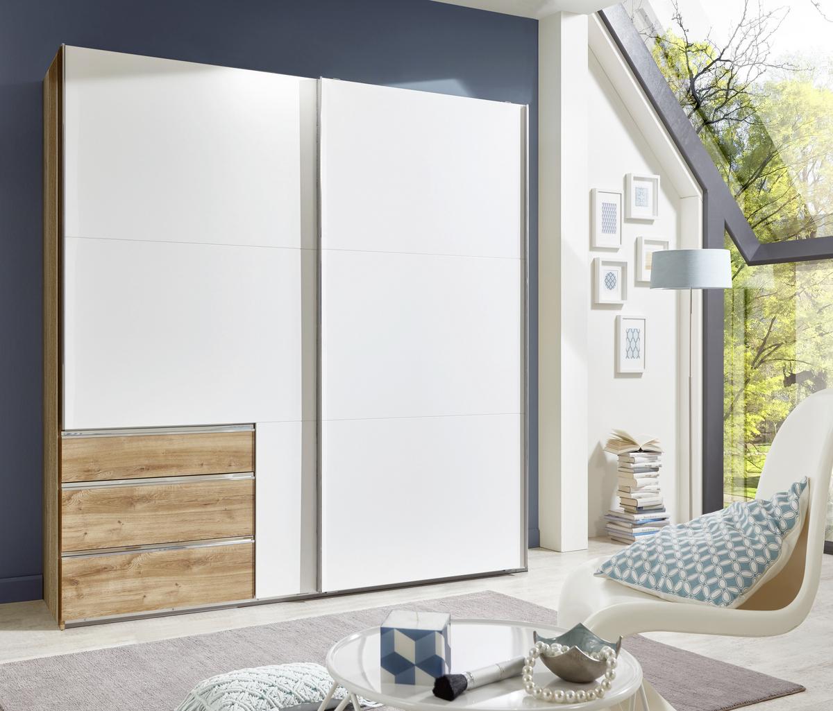 Ormar S Kliznim Vratima Level 36a - bijela/boje hrasta, Moderno, drvni materijal/metal (250/216/65cm) - Modern Living
