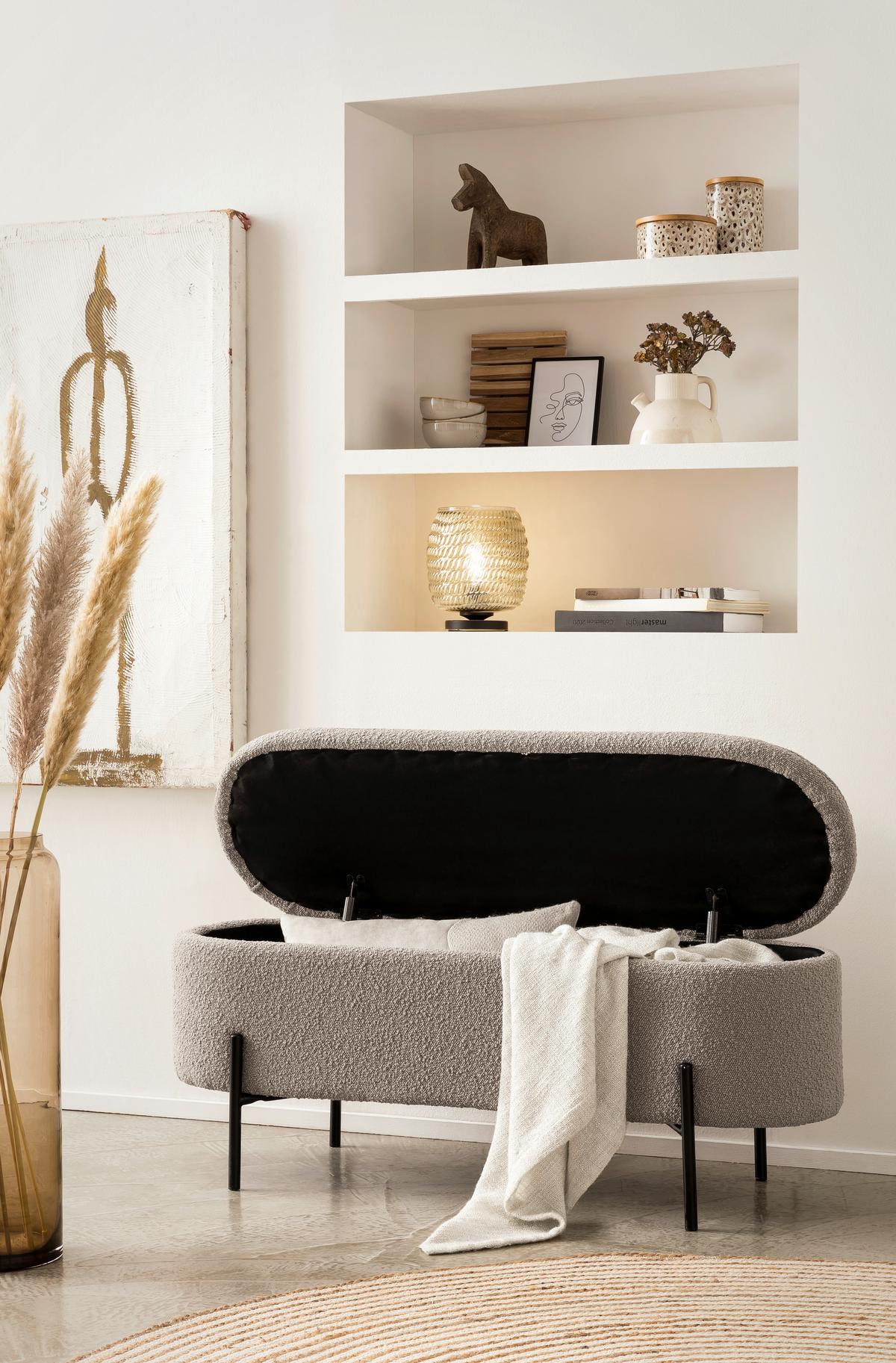 Klop Bouclé, Rjavosiva - rjavosiva/črna, Moderno, kovina/tekstil (110/44/40cm) - Livetastic