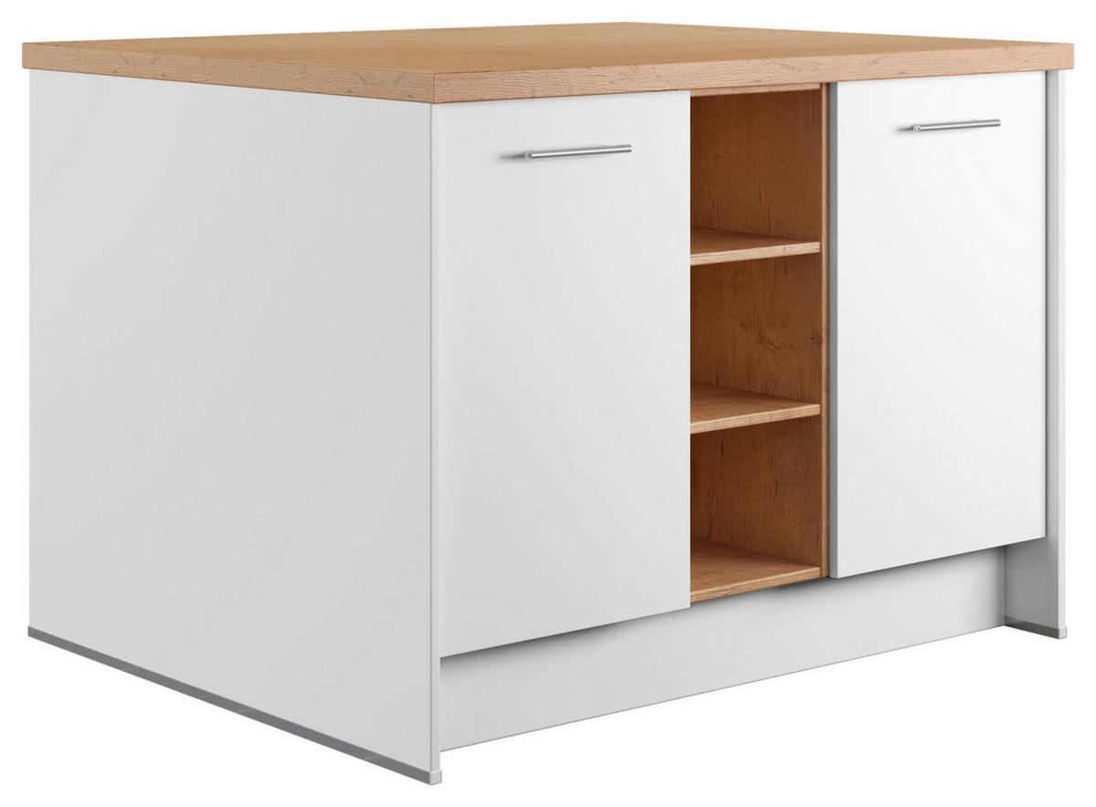 Kücheninsel IP1200 o. Geräte Weiß - Edelstahlfarben/Eichefarben, Basics, Holzwerkstoff/Metall (123,4/91,8/96,6cm) - Impuls