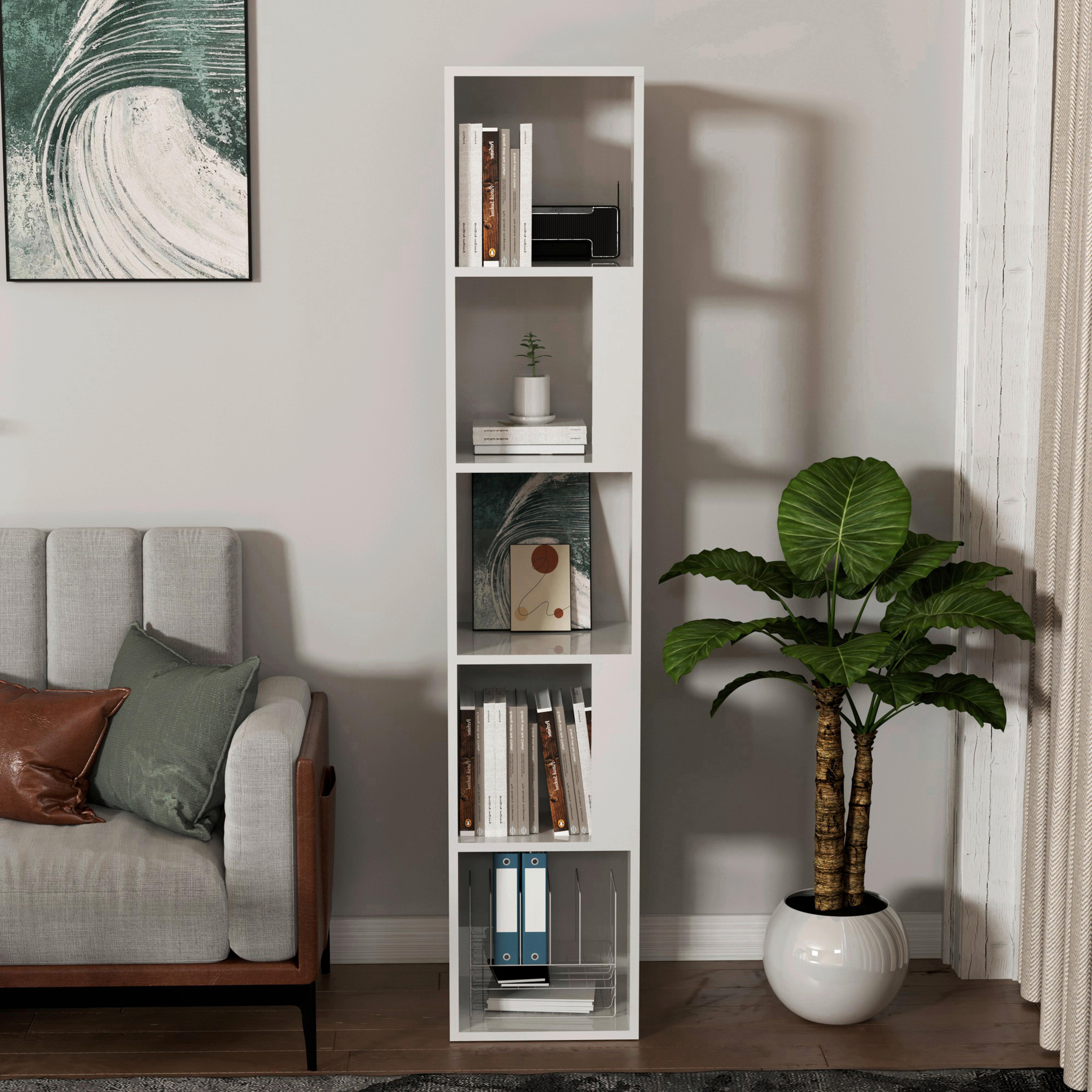 Regal Kalag S, Bela - bela, Moderno, leseni material (31,5/160/31,5cm) - MID.YOU