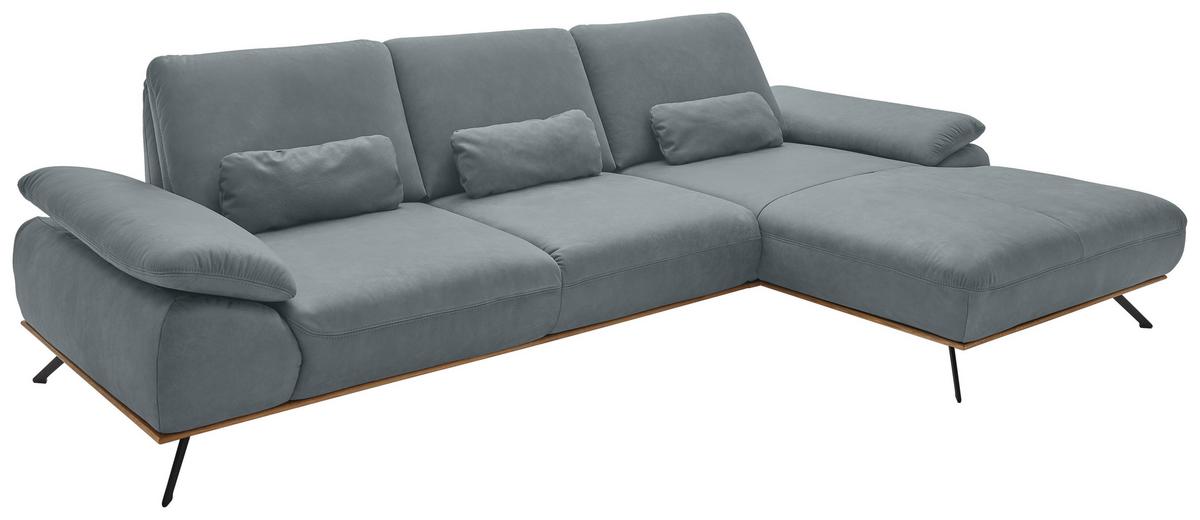 Wohnlandschaft Erling Blaugrau - Beige/Blaugrau, MODERN, Leder/Metall (322/89/187cm) - Premium Living