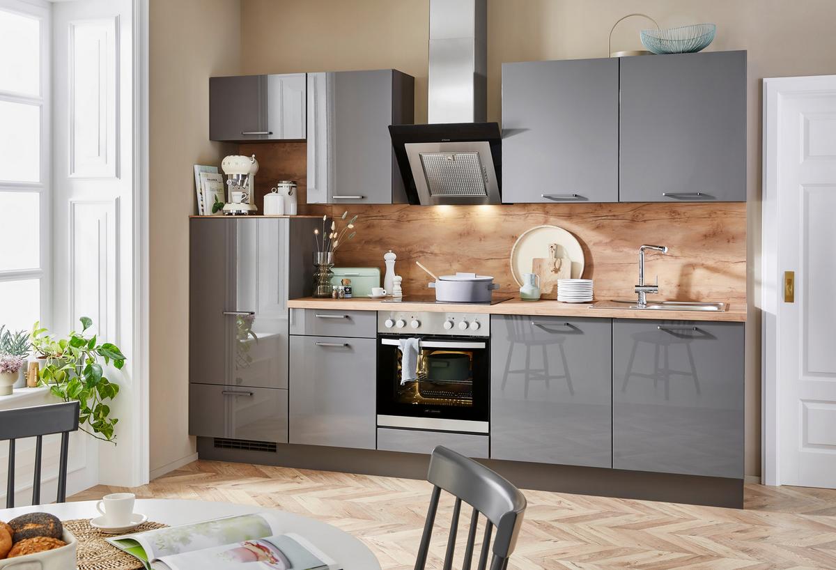 Küchenblock Flash Grau/Schieferfarben - Schieferfarben/Titanfarben, MODERN, Holzwerkstoff/Metall (290cm) - Nobilia