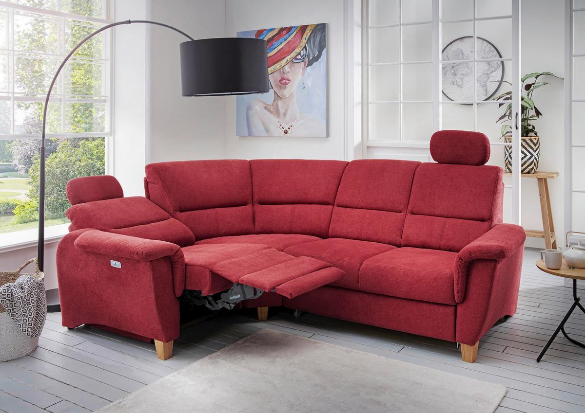 Wohnlandschaft Parole Rot Struktur - Wildeiche/Rot, KONVENTIONELL, Holz/Textil (186/237cm) - Livetastic