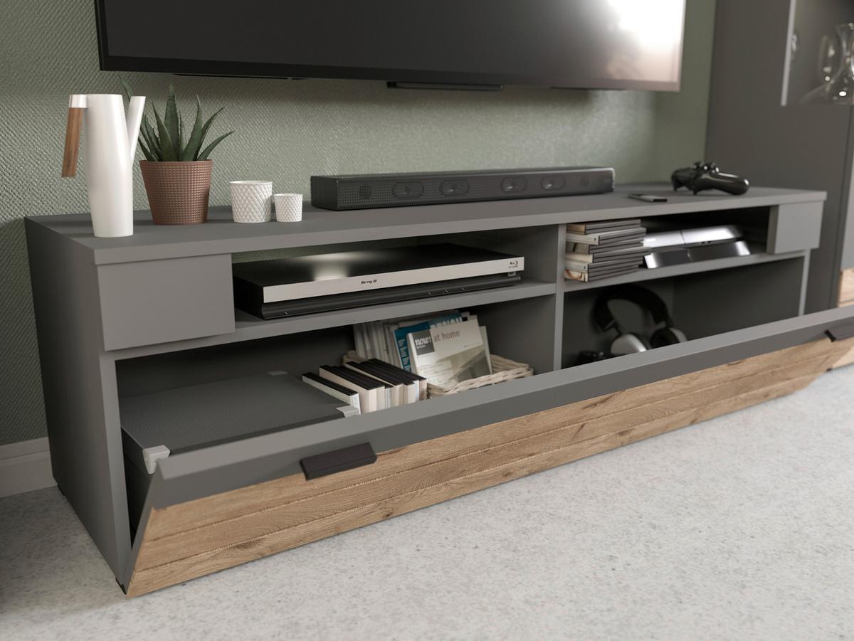 Dnevni Regal Freno, Barva Hrasta, Siva - Konvencionalno, kovina/steklo (290/195/40cm) - MID.YOU
