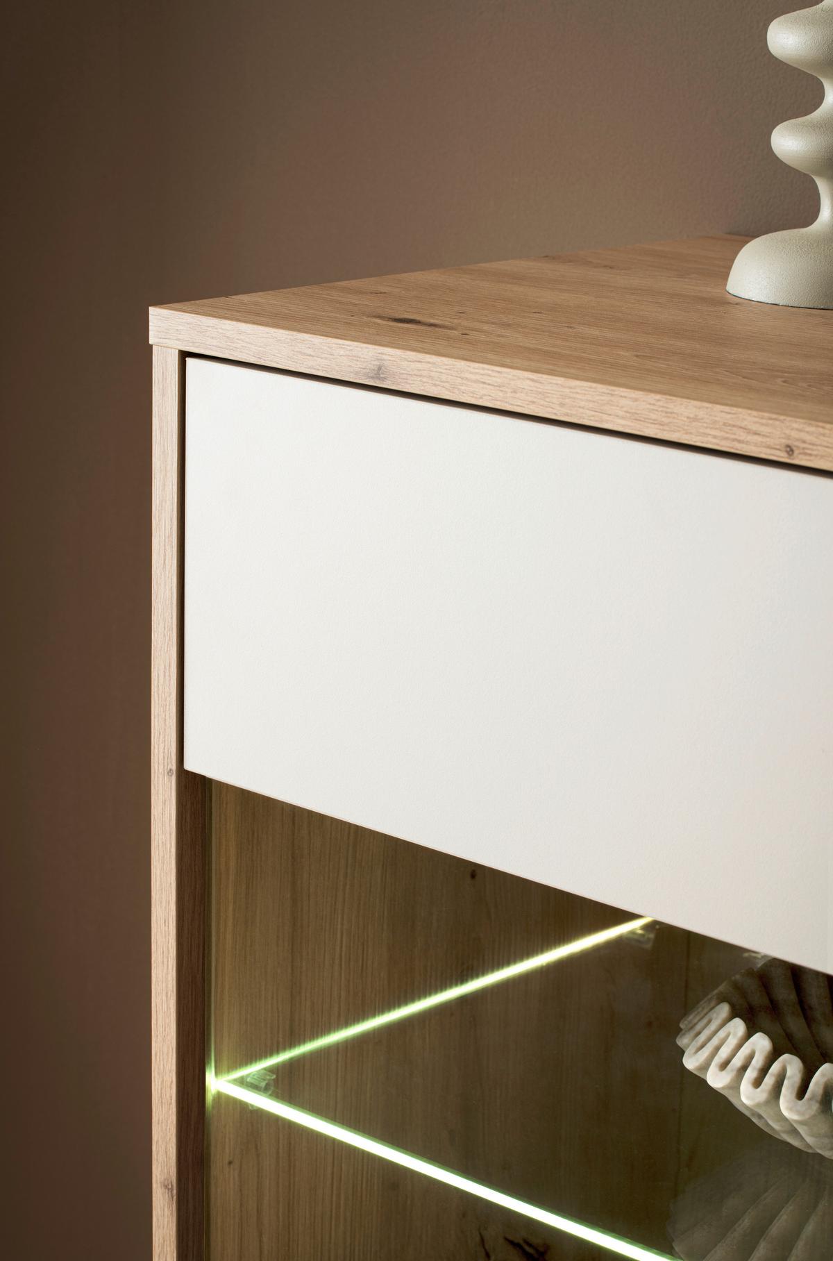 WOHNWAND SONORA - Kaschmir/Eiche Artisan, Design, Glas/Holzwerkstoff - MID.YOU