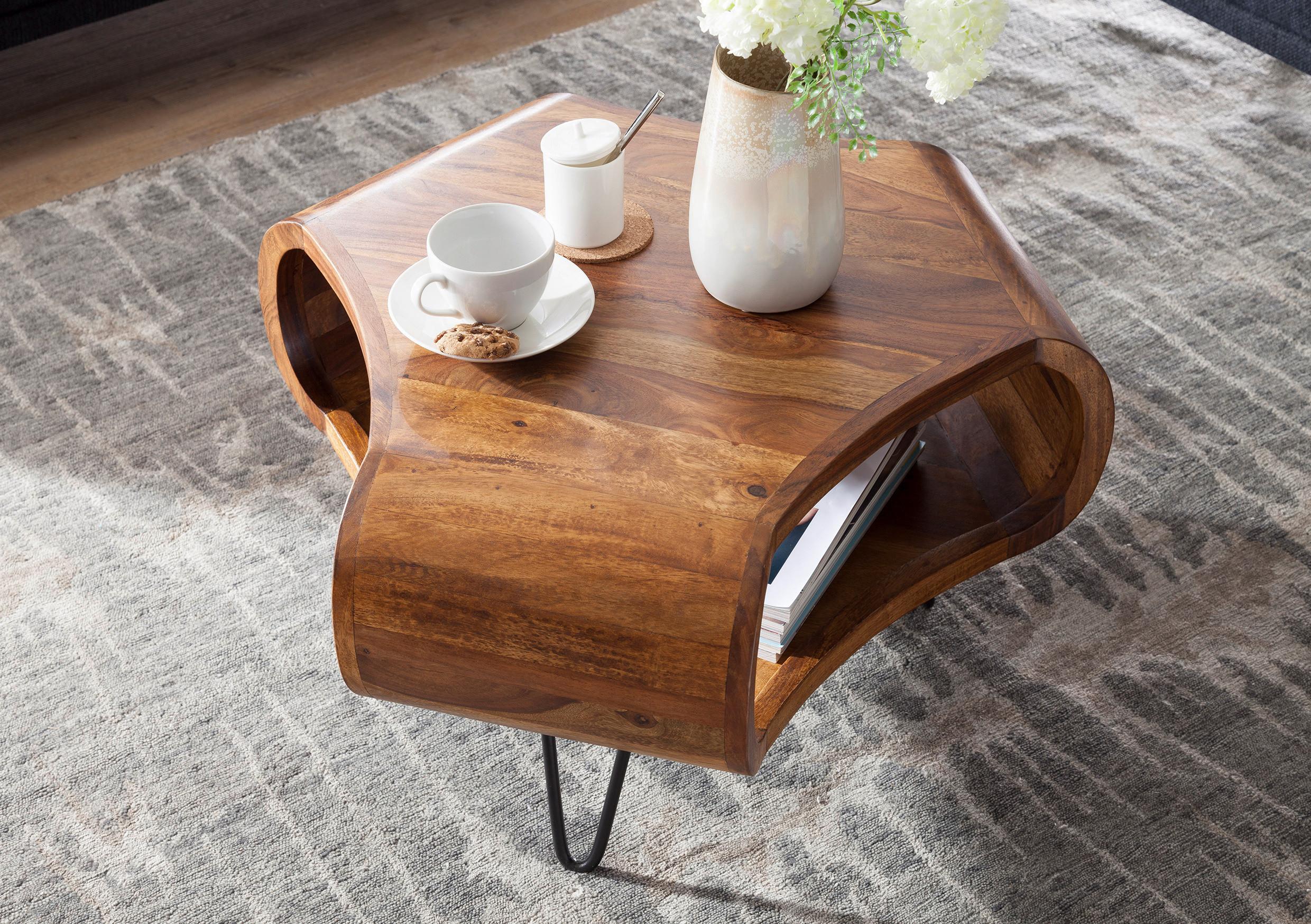 Couchtisch Sheesham massiv ca. 55x55 cm - Sheeshamfarben/Schwarz, Design, Holz/Metall (55/55/38cm) - MID.YOU