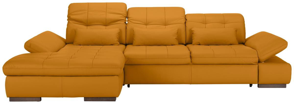 Wohnlandschaft Sanfino Leder Gelb - Chromfarben/Gelb, KONVENTIONELL, Leder/Metall (199/79-96/305cm) - Premium Living