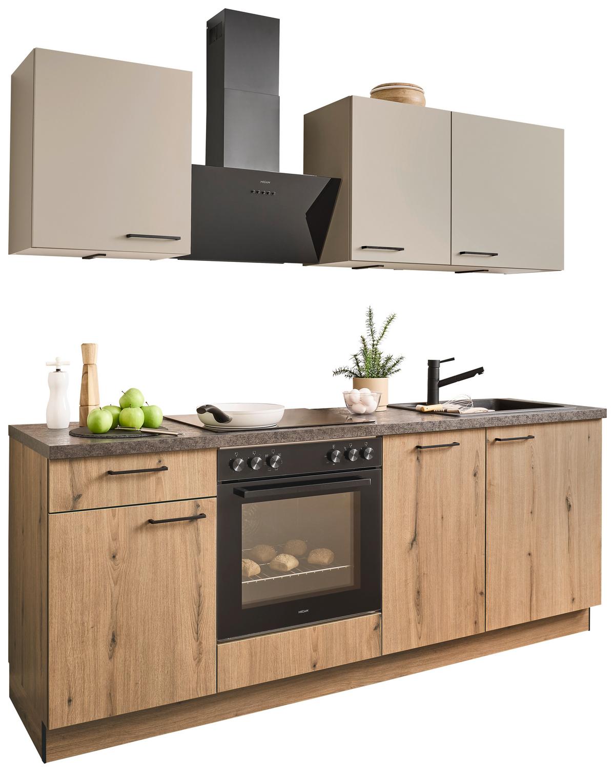 Küchenblock Plan/Win o. Geräte Eiche - Eichefarben/Creme, MODERN, Metall (215cm) - Express-Kuechen