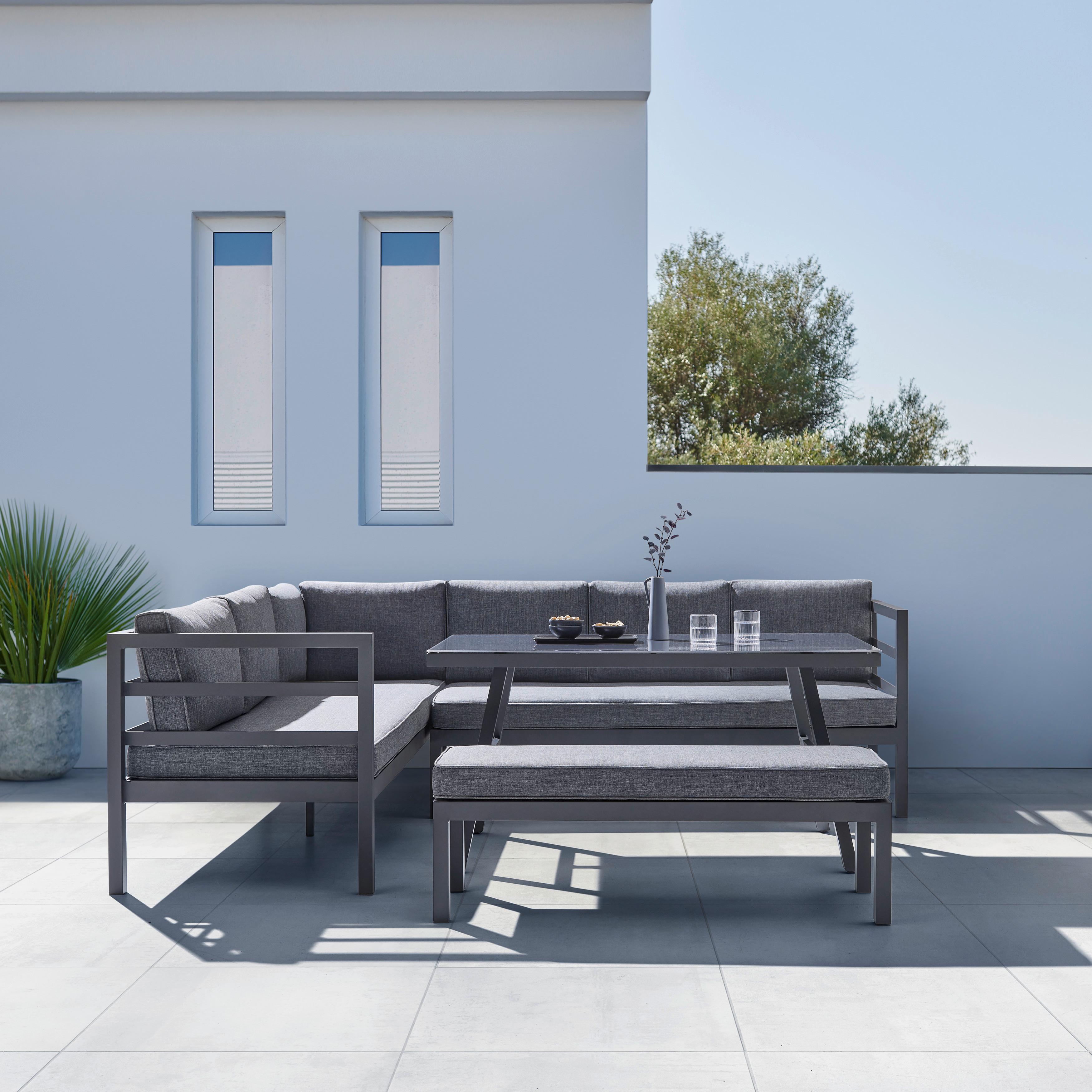 Loungegarnitur"Mariella", 4-teilig, Outdoorstoff - Dunkelgrau, Modern, Glas/Textil - Bessagi Garden