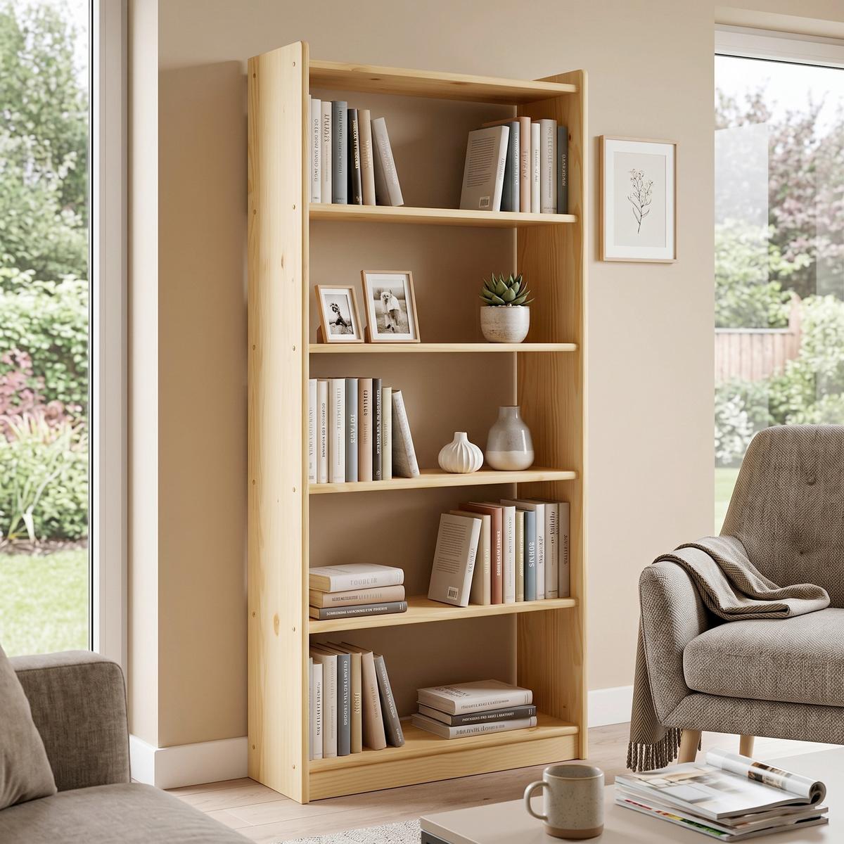 Standregal Bücherregal Kiefer Echtholz mit 4 Böden - Naturfarben, Natur, Holz (80/170/30cm) - Livetastic
