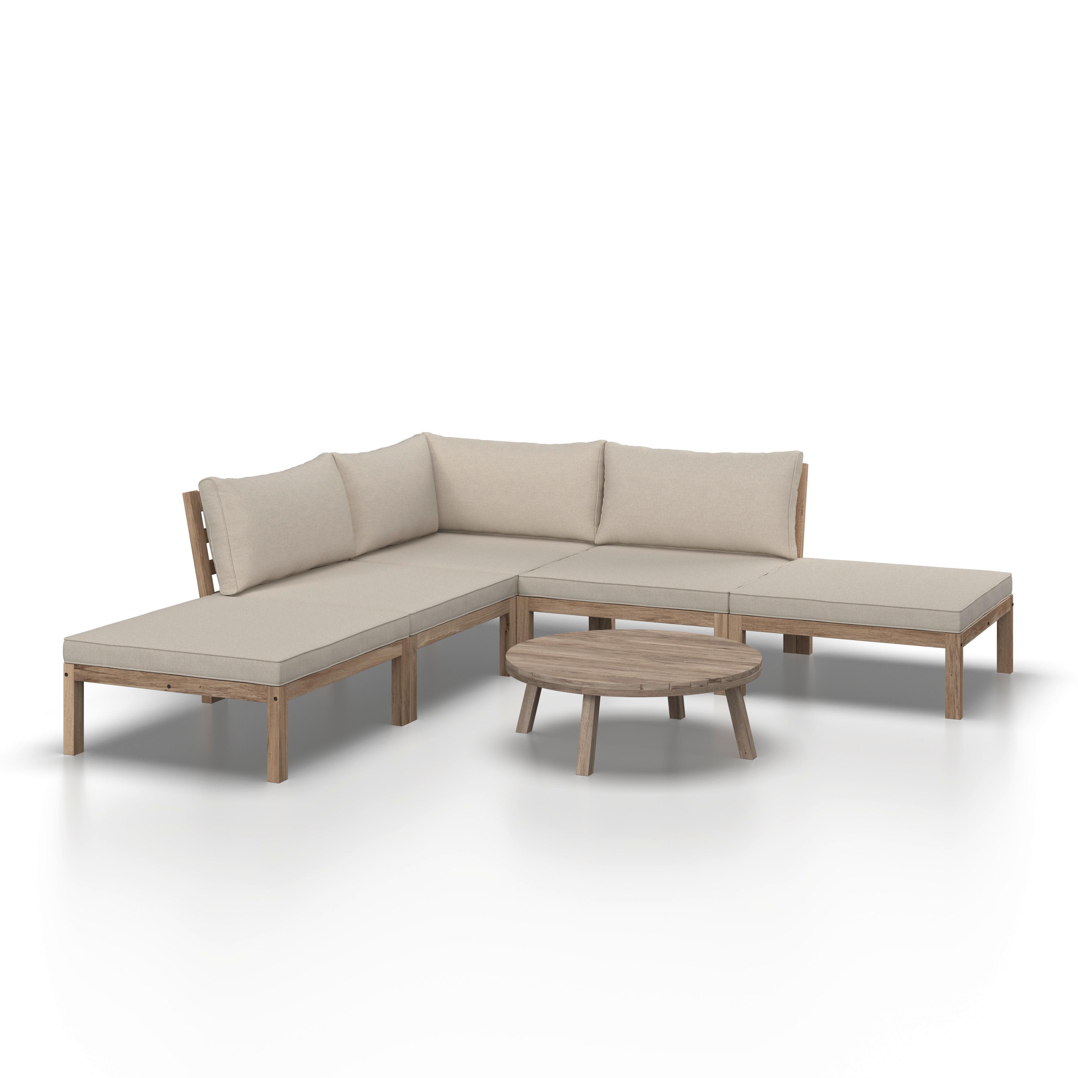 Loungegarnitur Lina Creme Echtholz/Outdoorstoff - Creme/Akaziefarben, MODERN, Holz/Textil (250/70/80cm) - Bessagi Garden