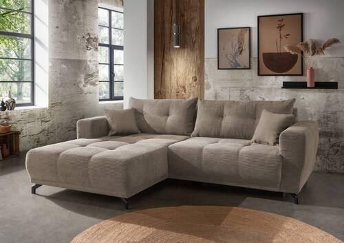 Wohnlandschaft Restato Graubraun Cord - Graubraun/Schwarz, MODERN, Holz/Textil (177/246cm) - MID.YOU