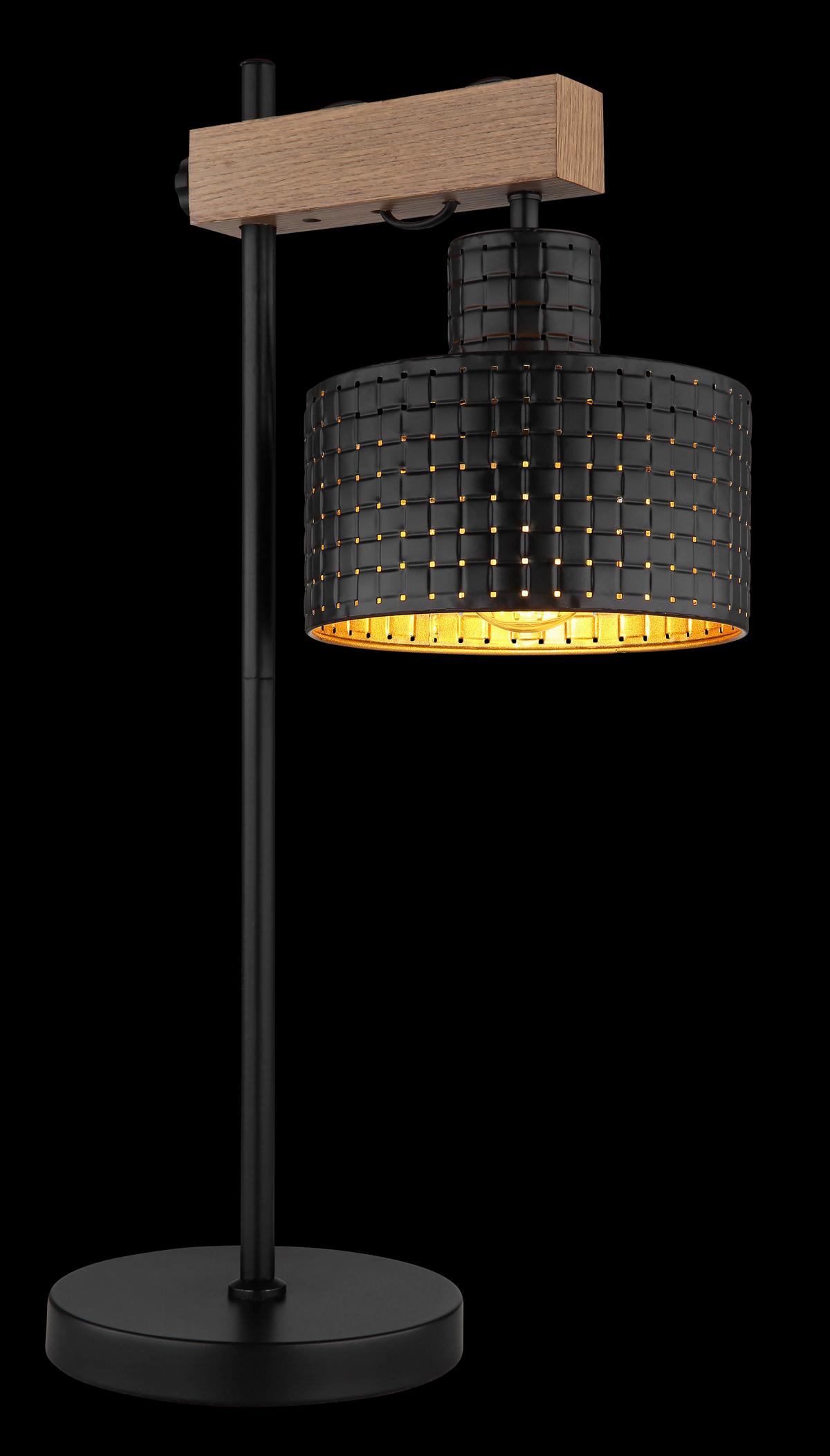 Tischleuchte Rielly in Schwarz/Gold - Dunkelbraun/Goldfarben, Design, Holzwerkstoff/Kunststoff (31/18/55cm) - Globo