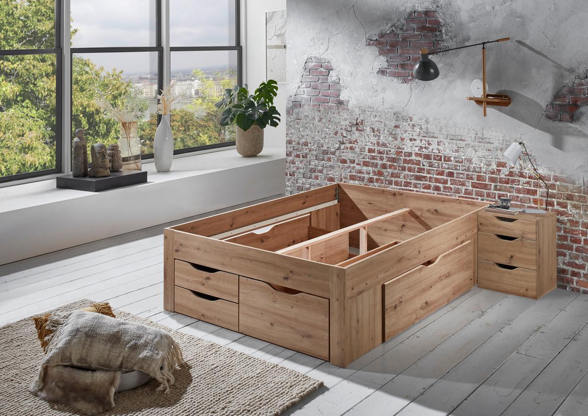 Staumraumbett Noah in Eiche Artisan ca. 140x200cm - Eiche Artisan, Konventionell, Holzwerkstoff (140/200cm) - Mömax