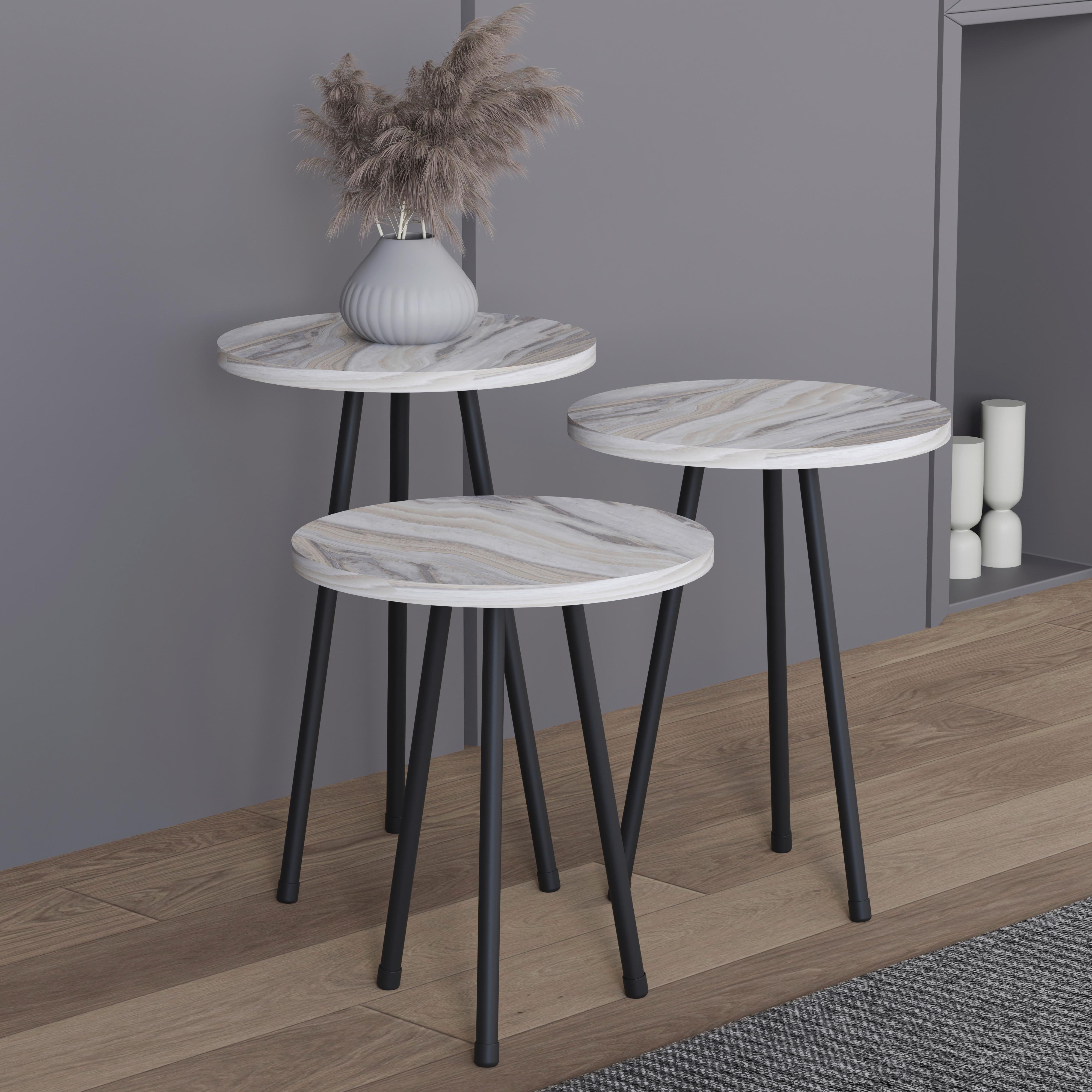 BEISTELLTISCHSET MIROLA - Weiss/Schwarz, Design, Holzwerkstoff (35cm) - MID.YOU