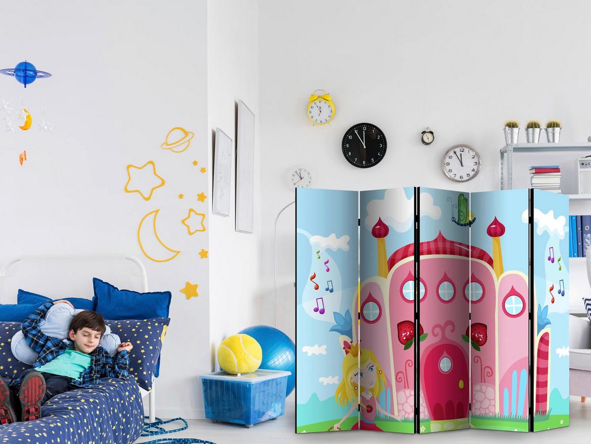 Paravan Castle I, 5-Delni, Dvostranski - večbarvno, Basics, tekstil/les (225/172/3cm) - artgeist