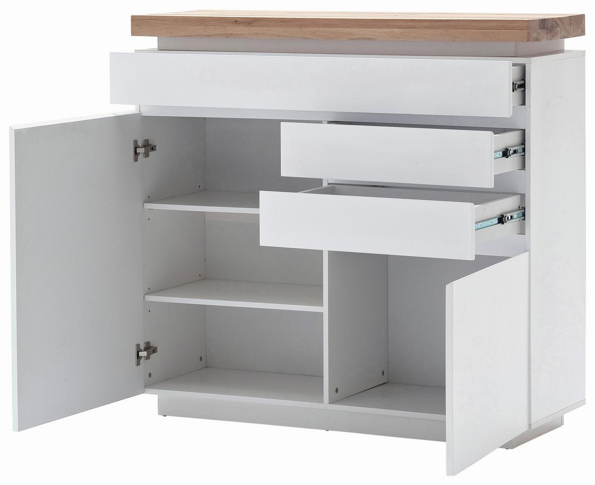 KOMODA ROMINA - kolor dębowy/biały, Design, materiał drewnopochodny/drewno (120/114/40cm)