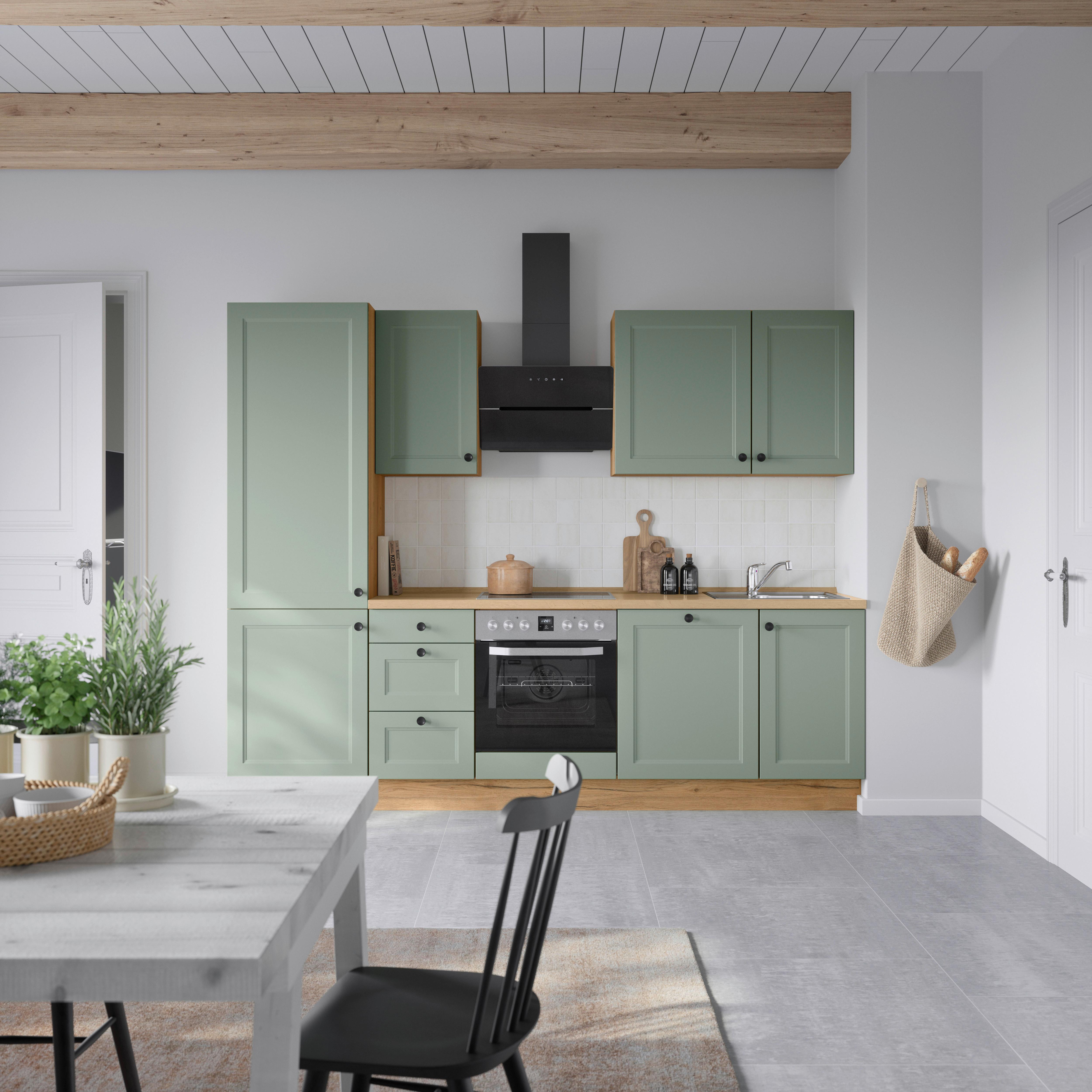 Küchenblock Cascada High m. Geräten Schilfgrün - Schilfgrün/Eichefarben, MODERN, Holzwerkstoff/Metall (270cm) - Nobilia