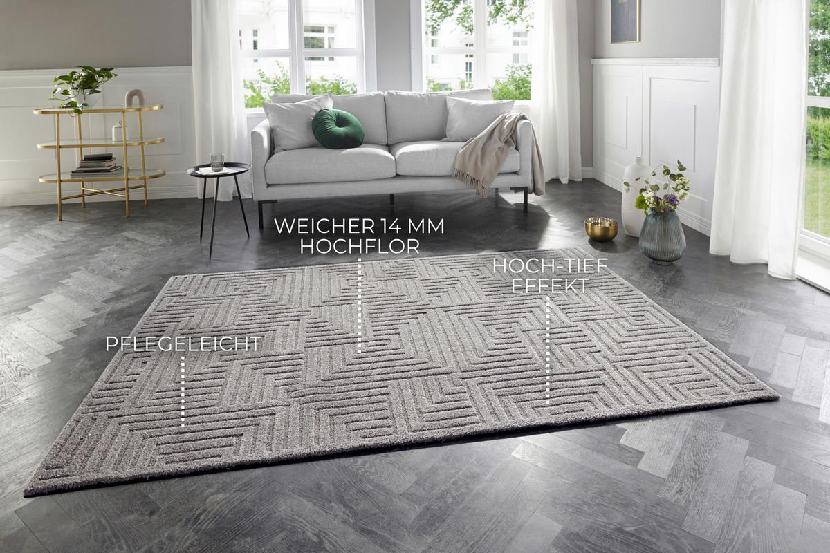 Hochflorteppich Manipu Grau ca. 80x150cm - Grau, Basics, Kunststoff (80/150cm)