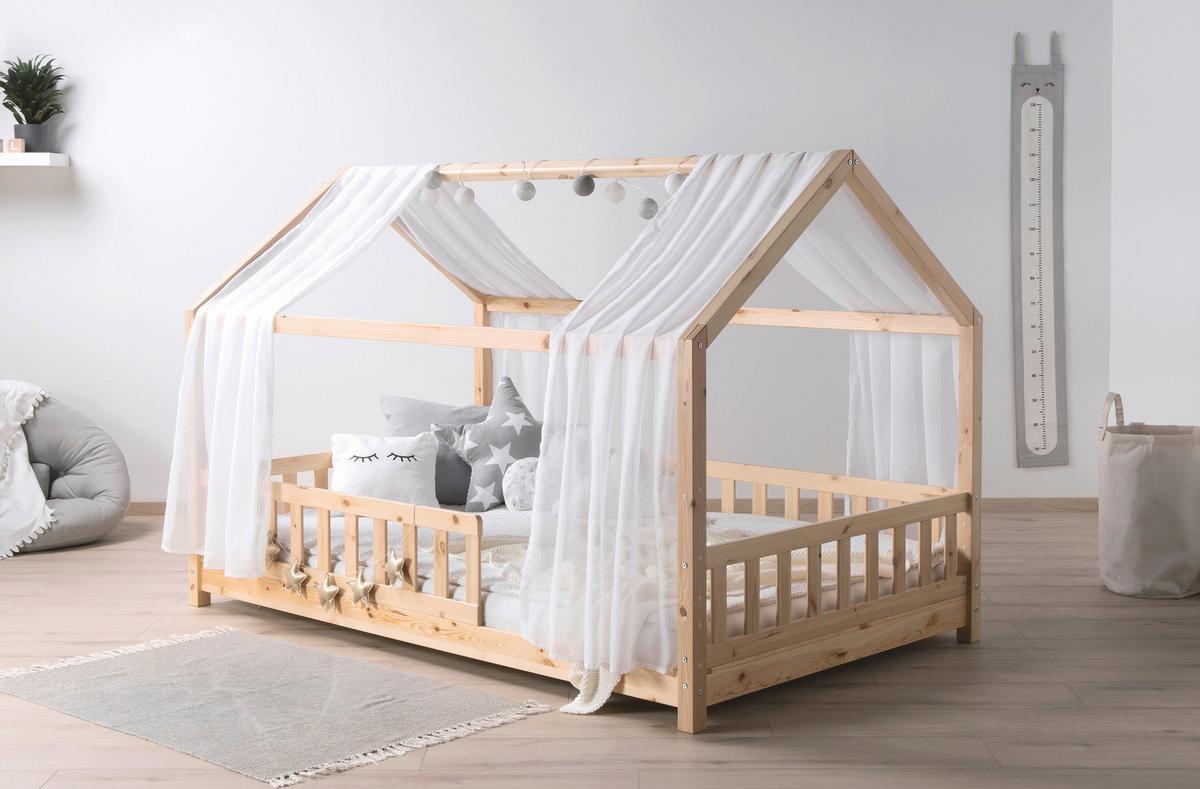 Hausbett KIM Naturfarben ca. 100x200 cm Echtholz - Naturfarben/Weiß, MODERN, Holz/Textil (100/200cm) - MID.YOU