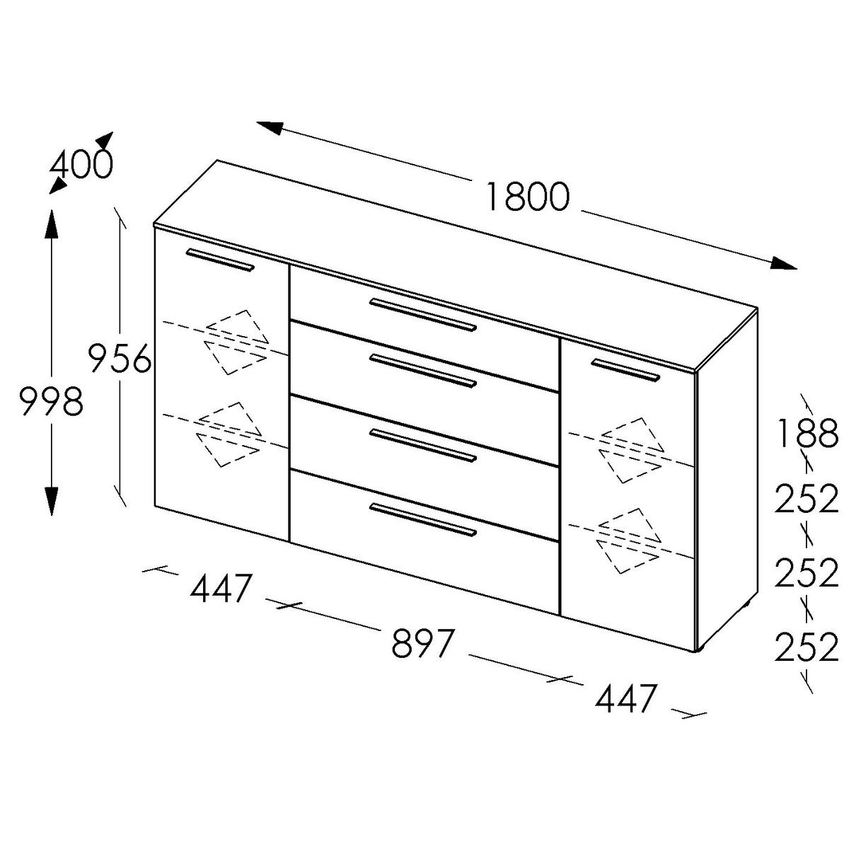 KOMODA SZEROKA SOUL - czarny/biały, Modern, materiał drewnopochodny/tworzywo sztuczne (180/99,8/40cm)