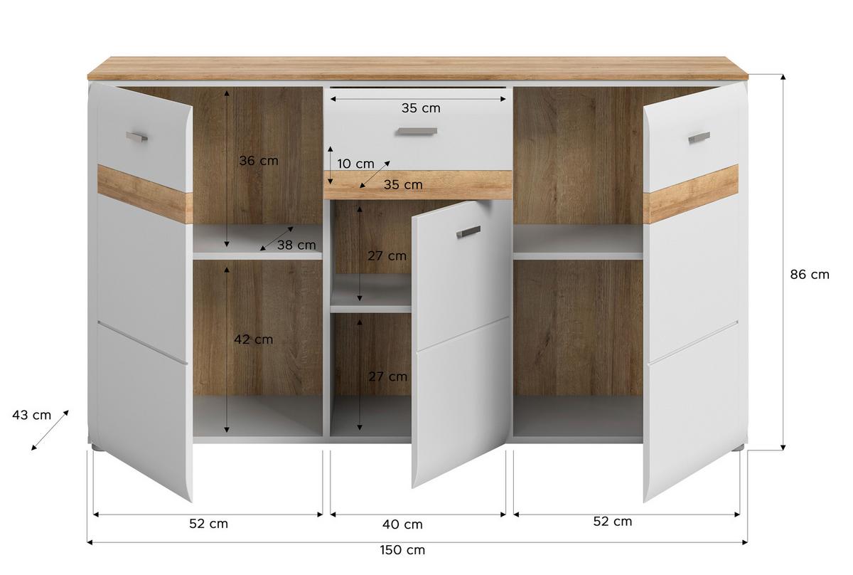 Sideboard Ashton ca. 150x86 cm Aschgrau/Eiche - Design, Holzwerkstoff/Kunststoff (150/86/43cm) - MID.YOU