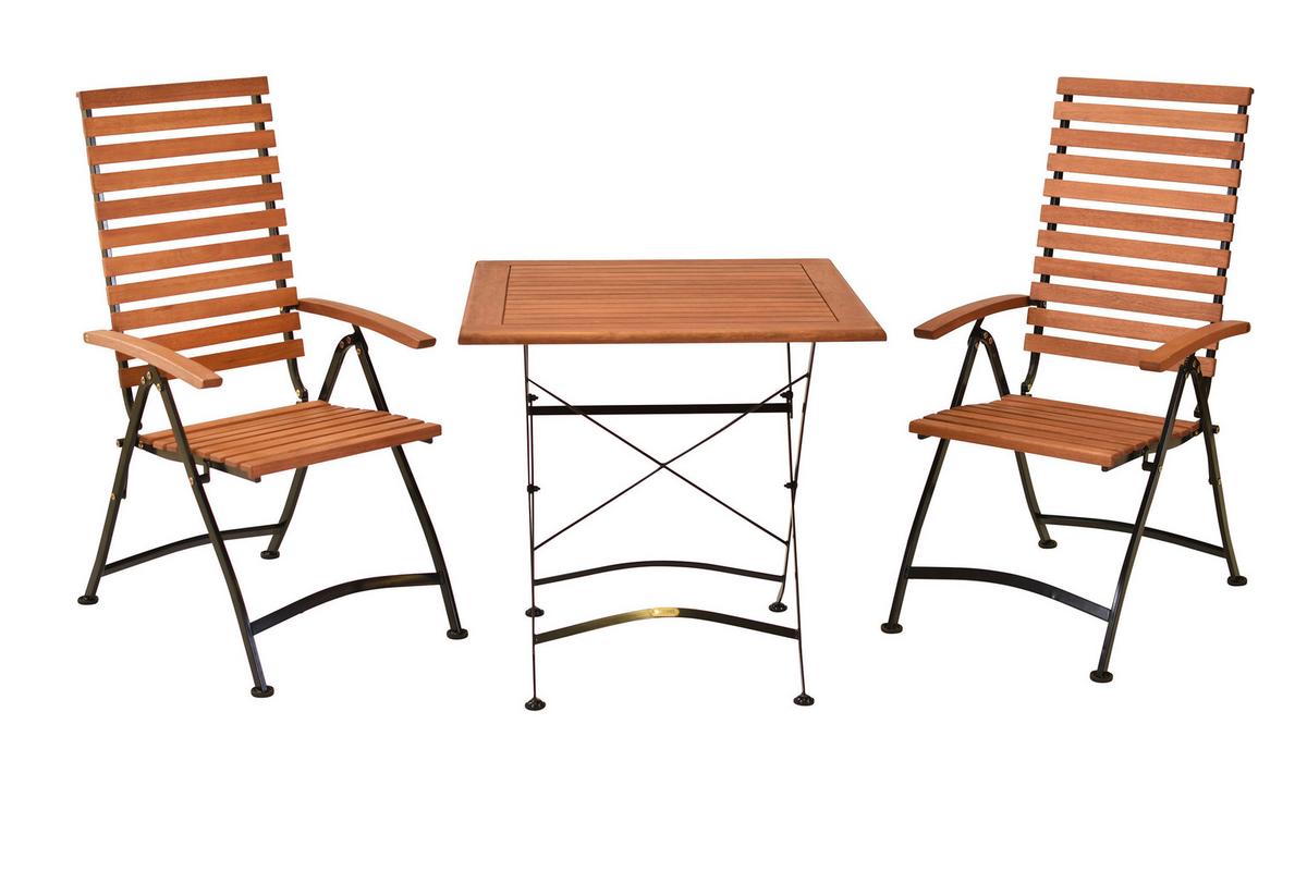 Gartentischgruppe Schlossgarten 3-tlg. - Graphitfarben/Naturfarben, KONVENTIONELL, Holz/Metall - Gardenson