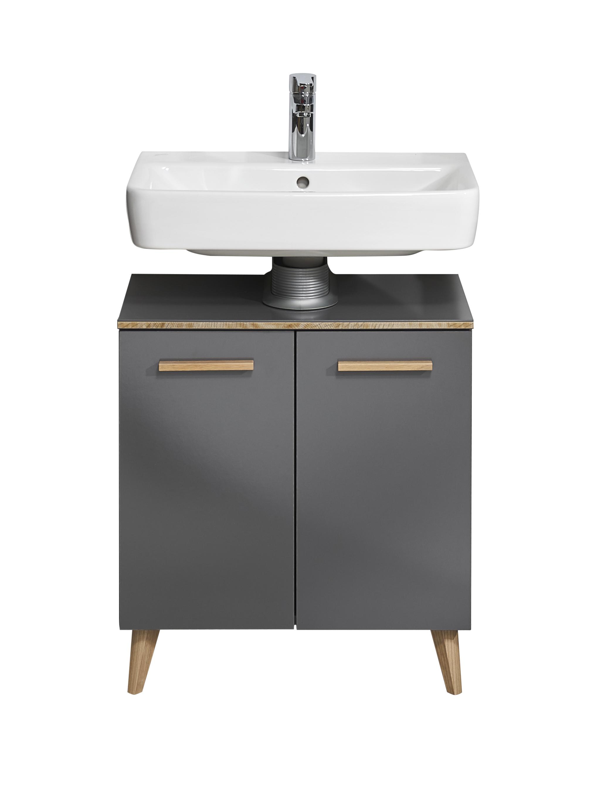 Dulap inferior lavoar Bludenz - gri închis/culoare lemn stejar, Modern, material pe bază de lemn (60/53/33cm)