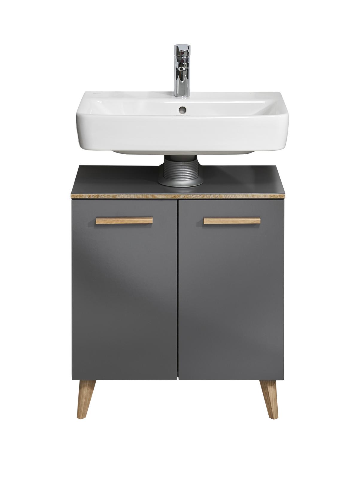Dulap inferior lavoar Bludenz - gri închis/culoare lemn stejar, Modern, material pe bază de lemn (60/53/33cm)