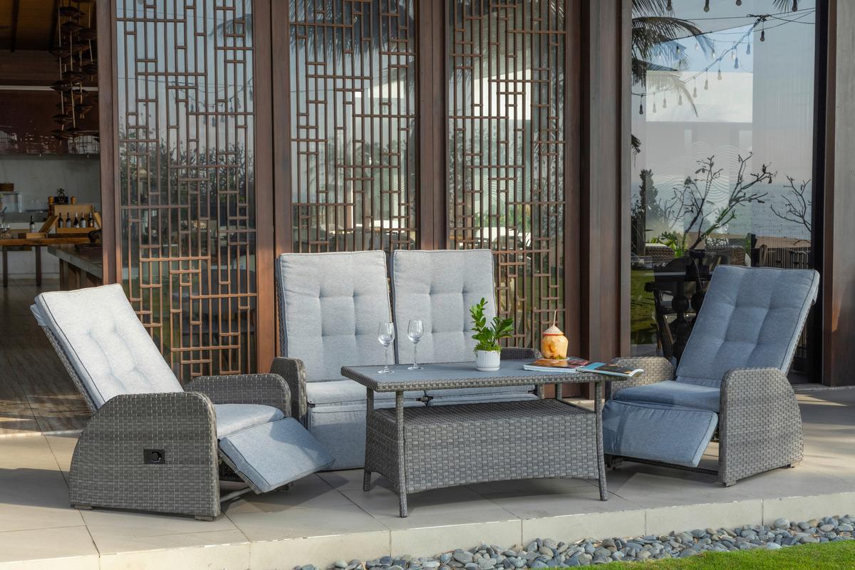 Lounge Garnitura Santander, Siva, 4-Delni Set - siva, Moderno, kovina/umetna masa - Beldano