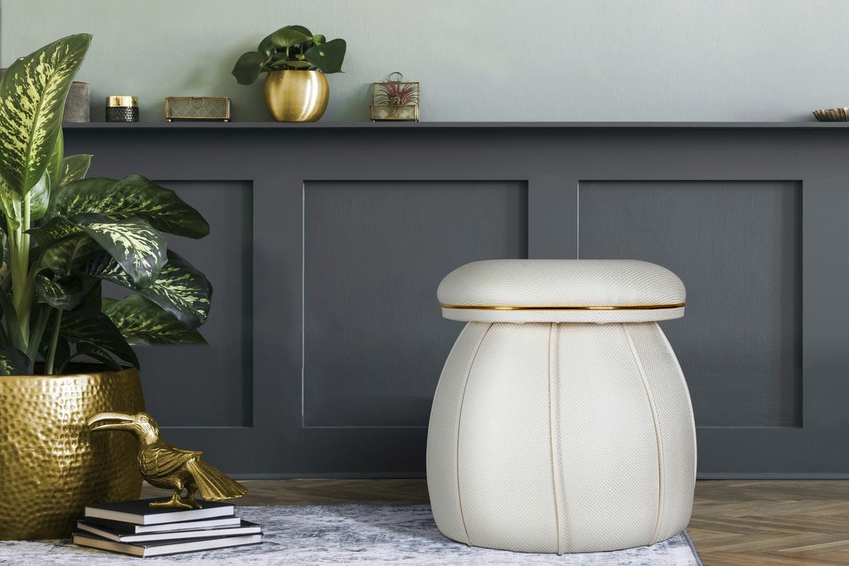 HOCKER CORIN 145 - Beige/Goldfarben, Design, Textil (51,5/55cm) - Kayoom