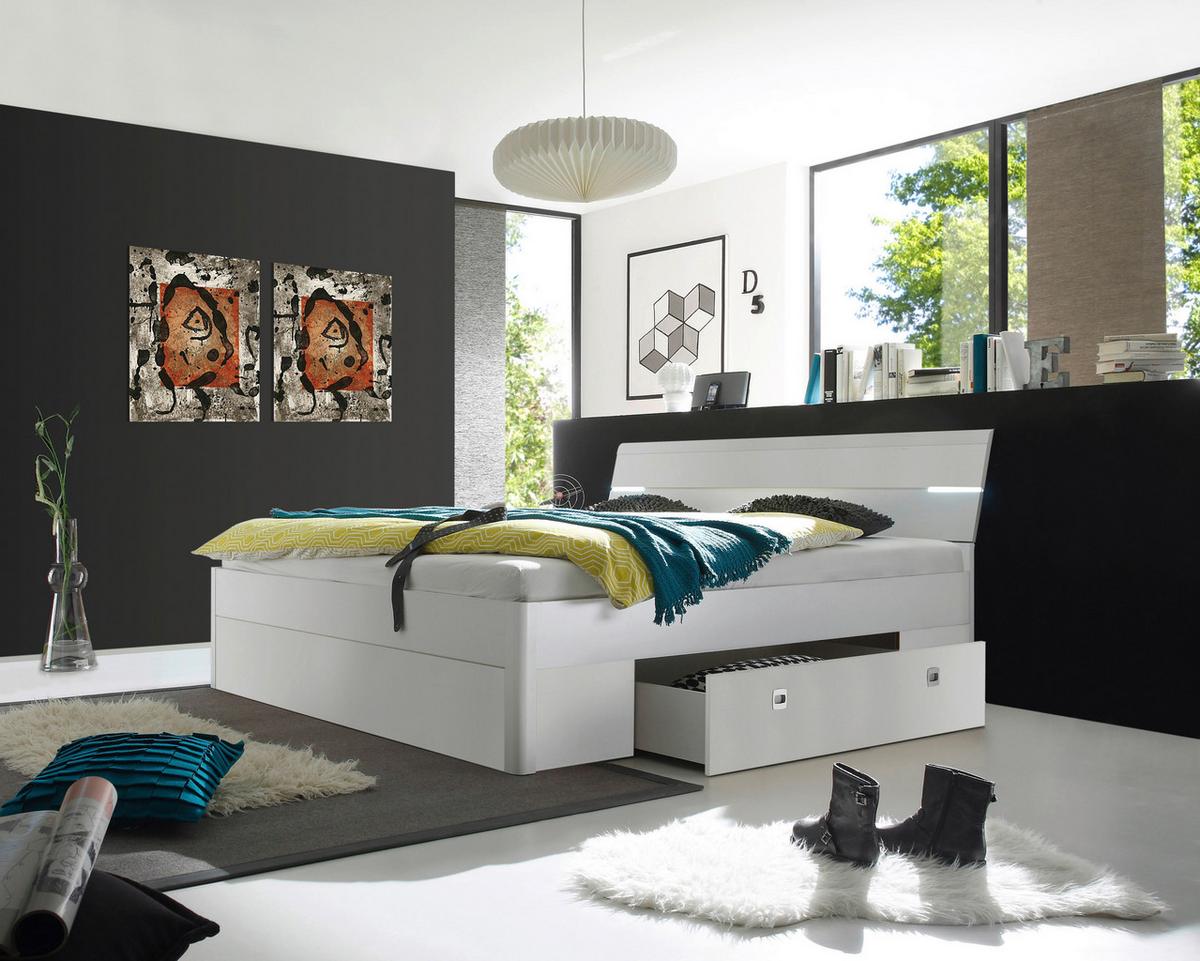 ŁÓŻKO ZE SCHOWKAMI MARS 140X200 - biały, Modern, materiał drewnopochodny (140/200cm) - MID.YOU