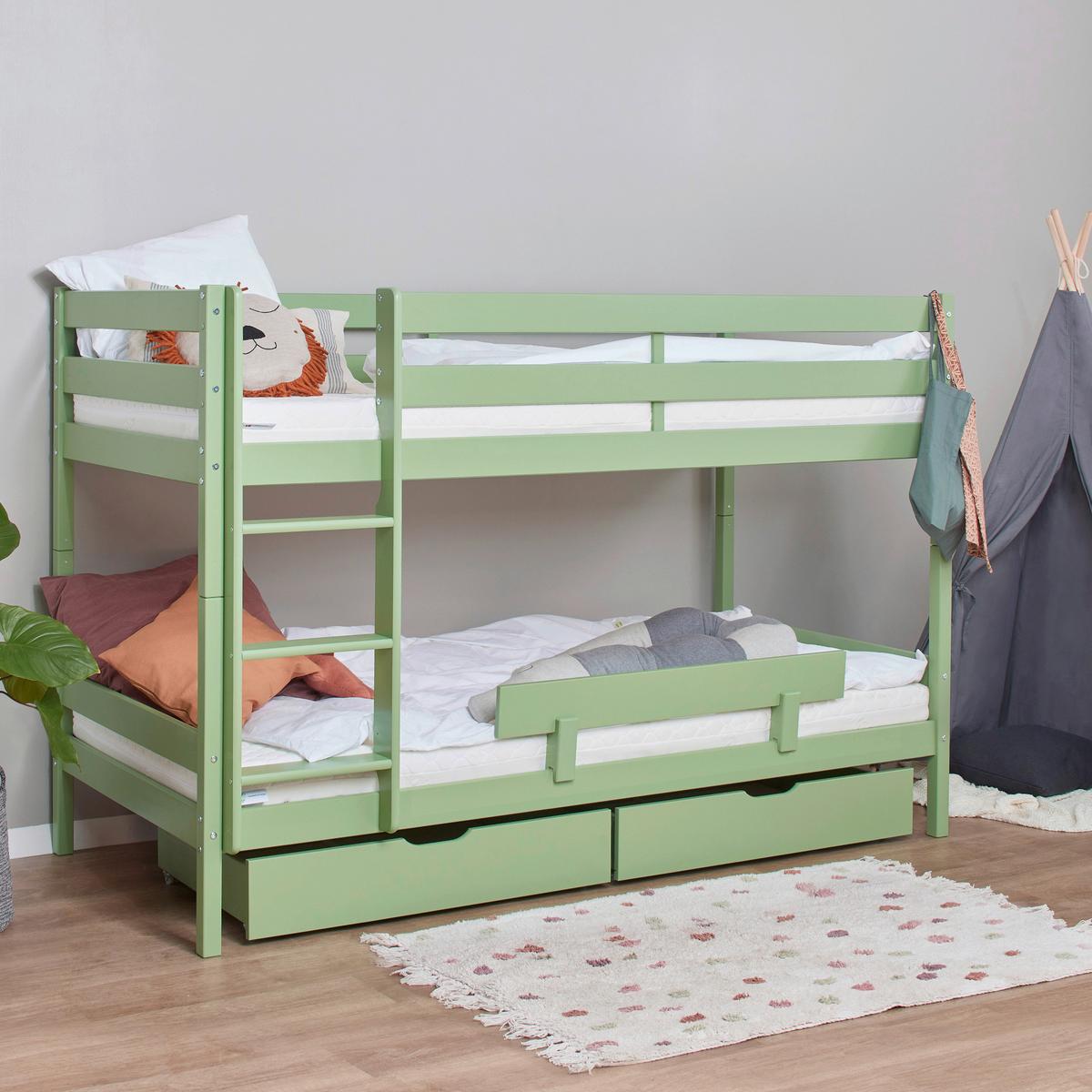 Etagenbett ECO COMFORT Grün Echtholz vollmassiv - Naturfarben/Grün, MODERN, Holz (90/200cm) - MID.YOU