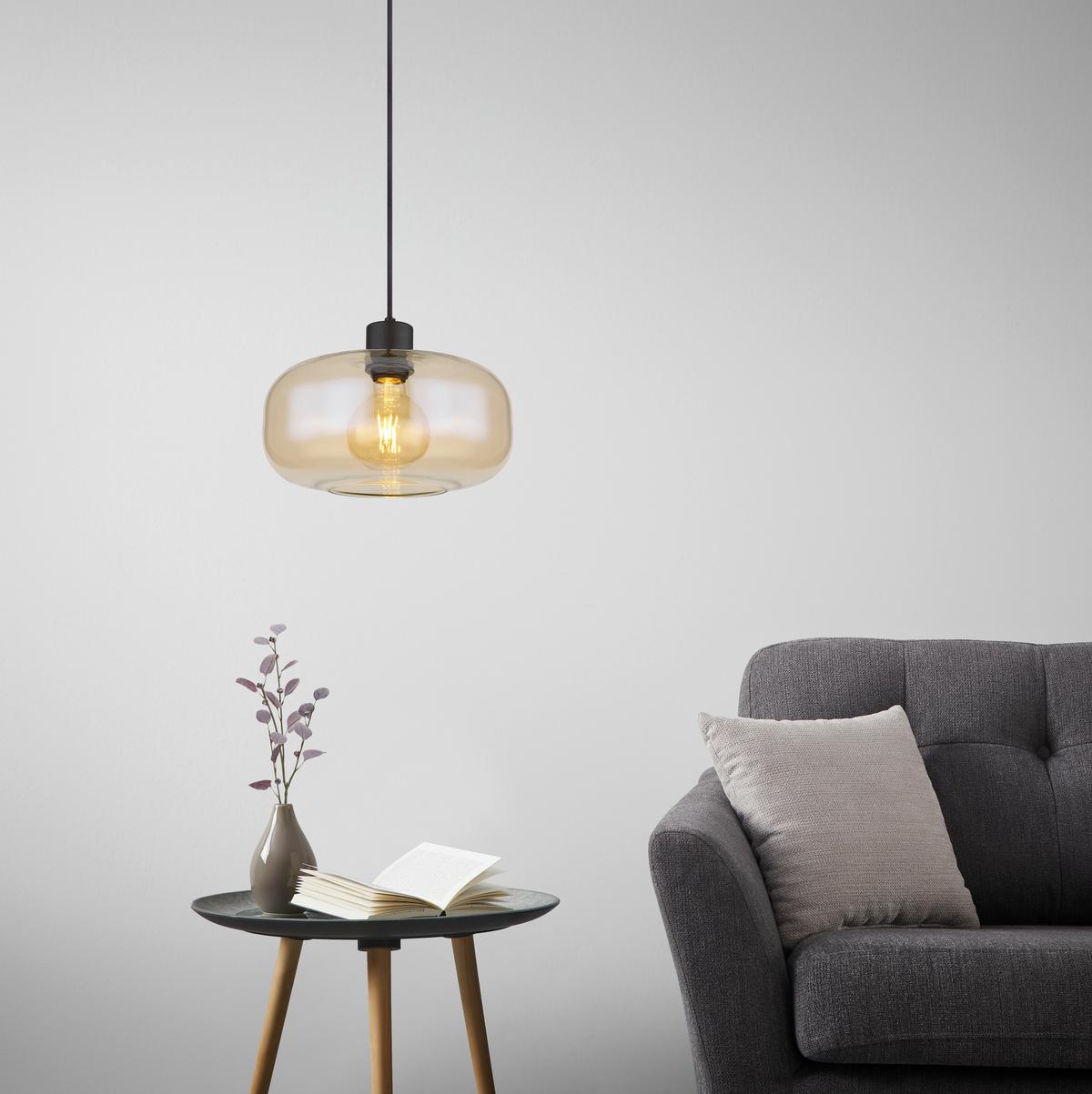 Lampă suspendată ZIRLOP - culoare chihlimbar/negru, Modern, sticlă/metal (28/120cm) - Mömax