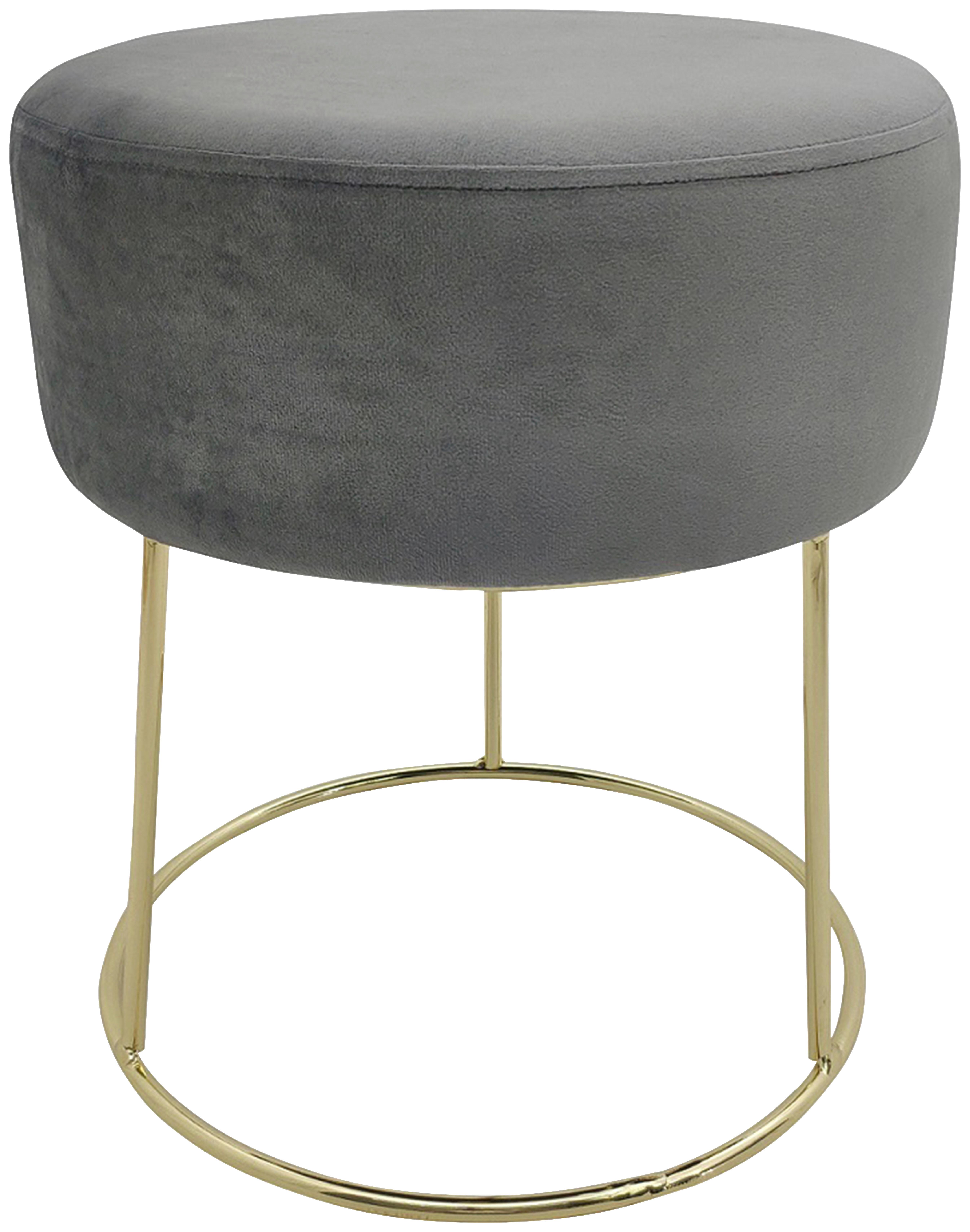 Hocker Marilyn Grau Samt - Goldfarben/Grau, Design, Textil/Metall (35,5/40,5/35,5cm) - Echtwerk