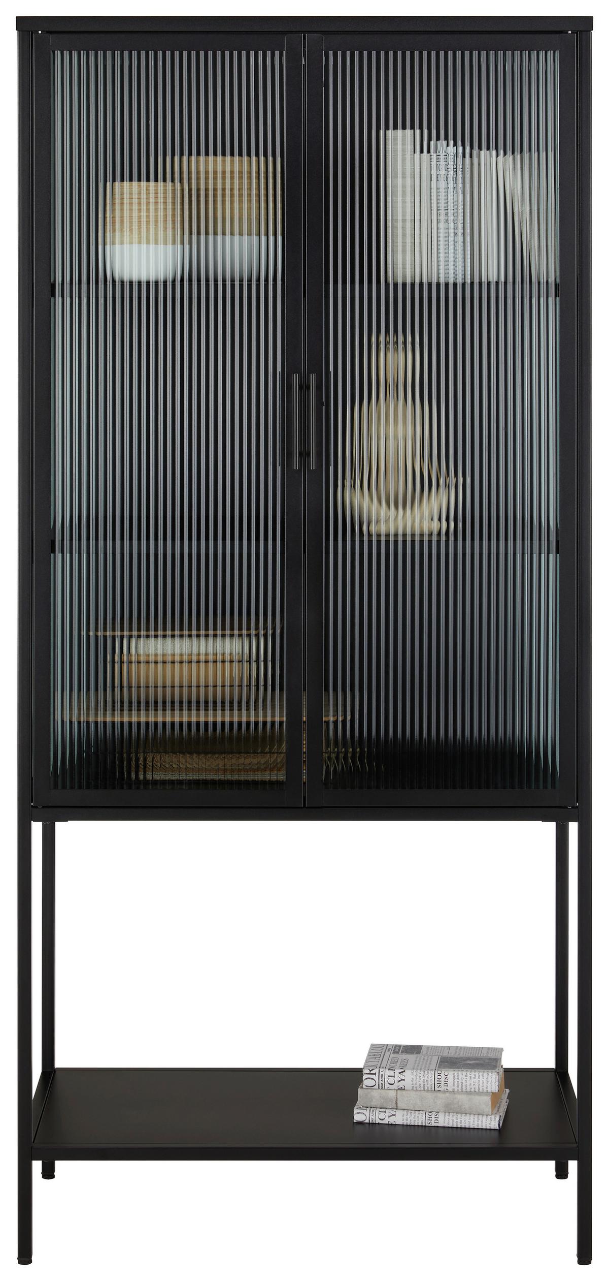Vitrine Cube in Schwarz - Klar/Schwarz, MODERN, Glas/Metall (80/180/38cm) - Premium Living