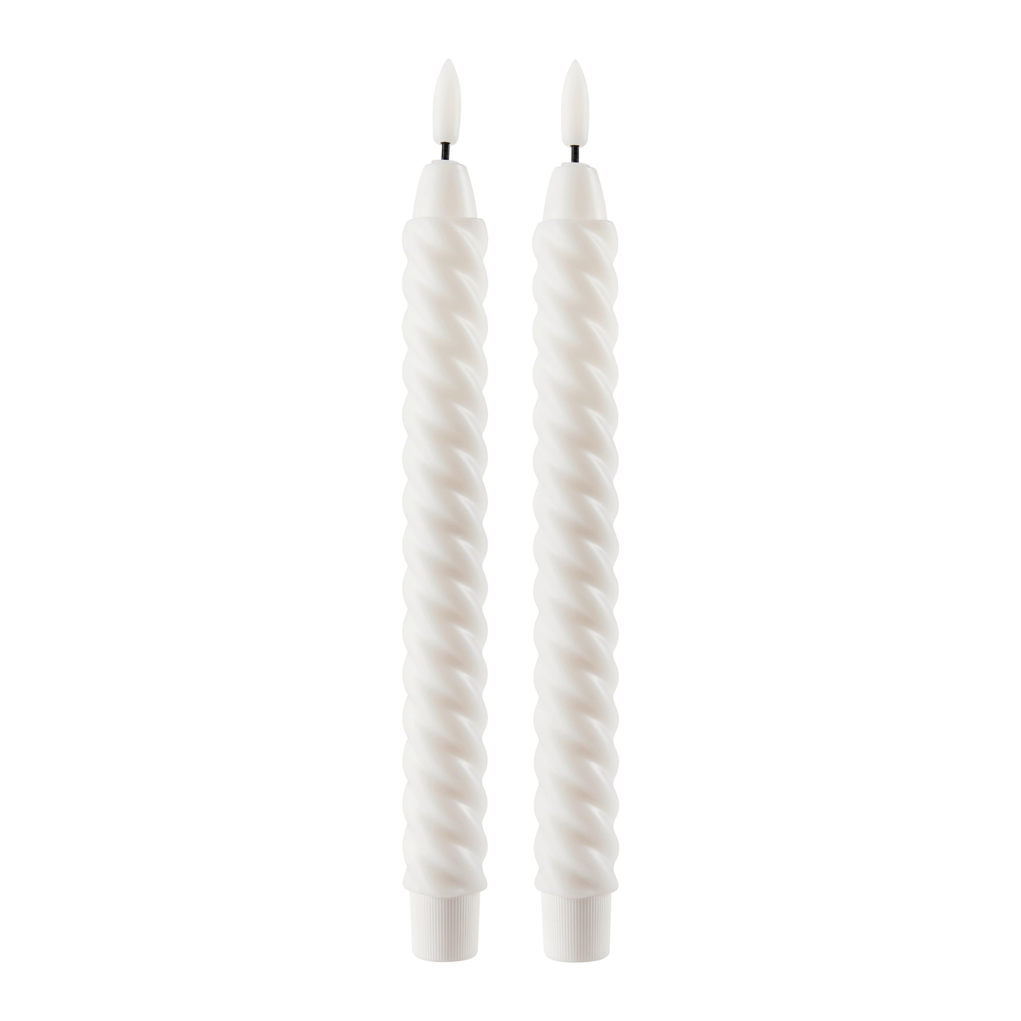 Stabkerze Twist Weiss LED, 2er Set - Weiss, Konventionell (2/25cm) - Modern Living