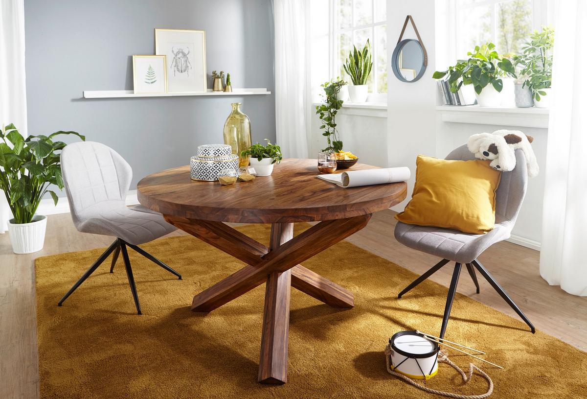 Jedilna Miza Boha, Pravi Les, Ø 120cm - barve indijskega rožnega lesa, Design, les (120/75cm) - MID.YOU