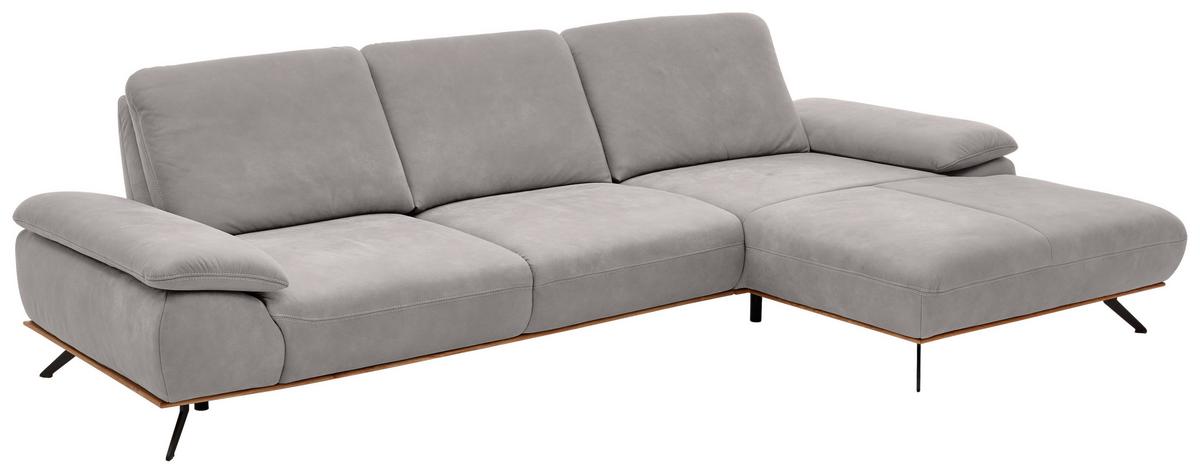 Wohnlandschaft Erling Hellgrau - Beige/Hellgrau, MODERN, Leder/Metall (322/89/187cm) - Premium Living