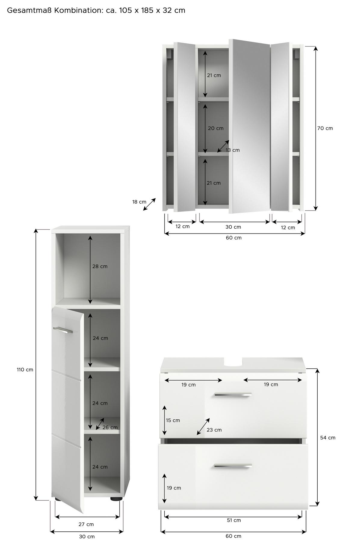 Kopalnica Ice, Bela - srebrne barve/črna, Moderno, umetna masa/steklo (90cm) - MID.YOU